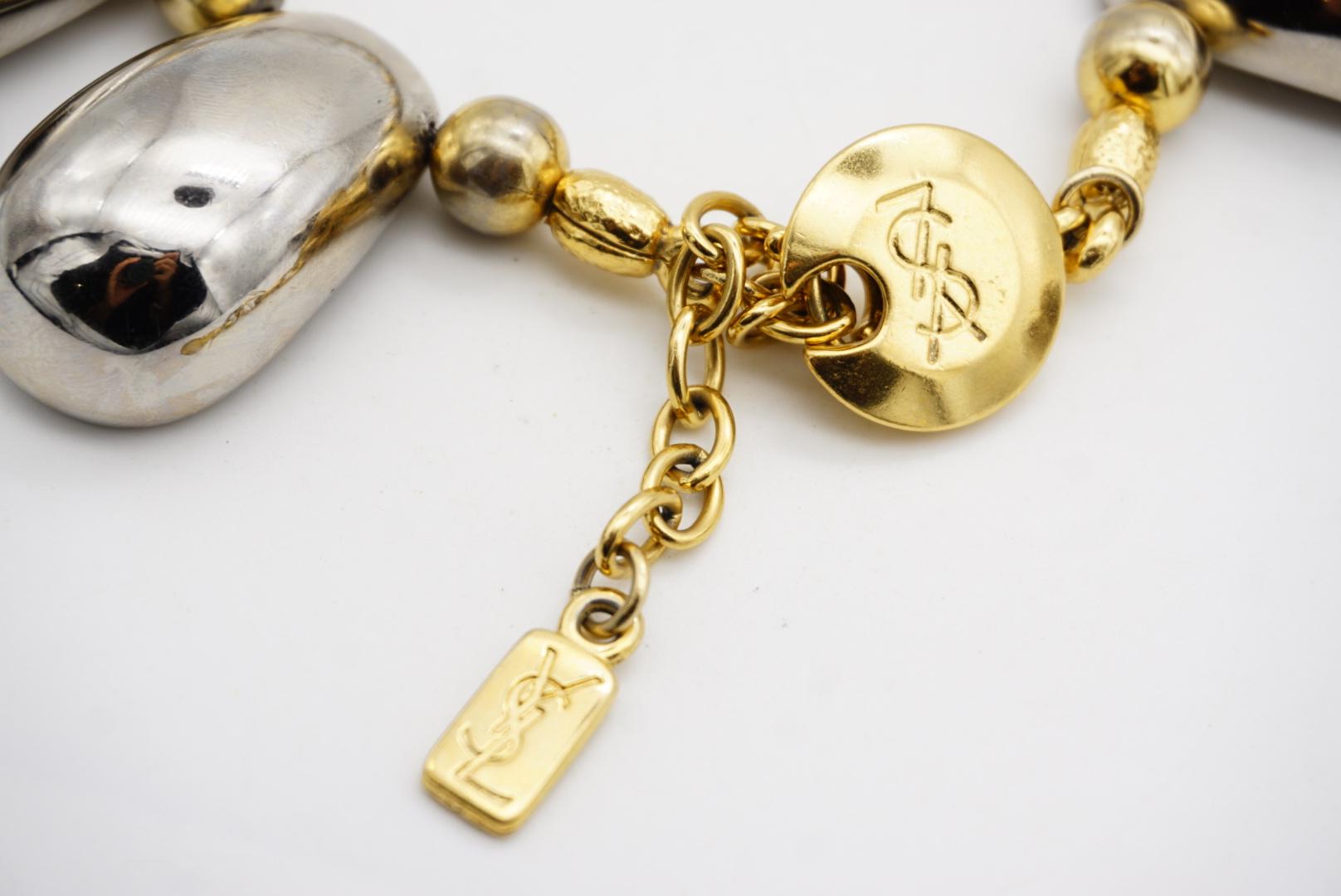 Yves Saint Laurent YSL Vintage High Triangle Rivet Oval Glow Chunky Silver Set For Sale 10