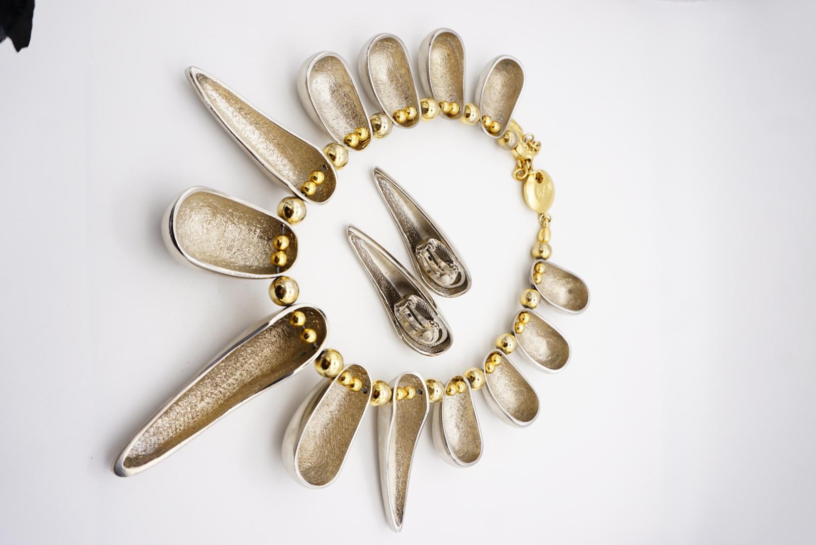 Yves Saint Laurent YSL Vintage High Triangle Rivet Oval Glow Chunky Silver Set For Sale 13
