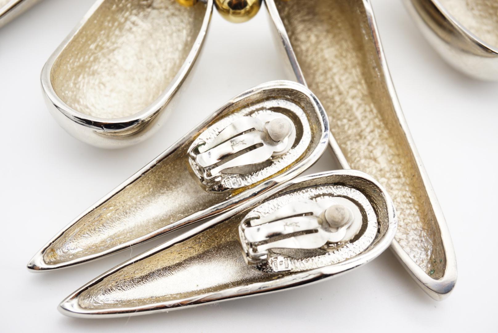 Yves Saint Laurent YSL Vintage High Triangle Rivet Oval Glow Chunky Silver Set For Sale 14