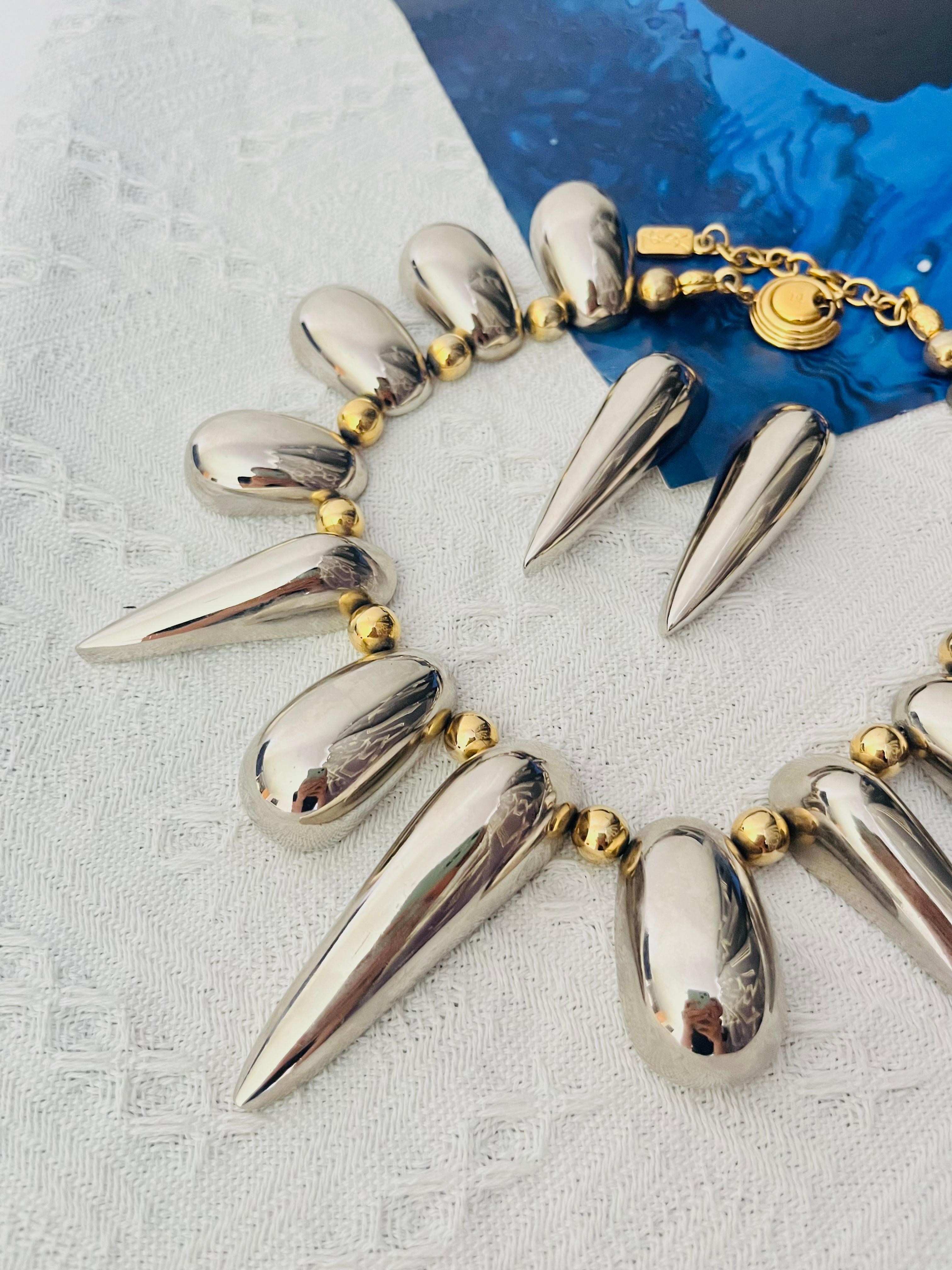 Art Deco Yves Saint Laurent YSL Vintage High Triangle Rivet Oval Glow Chunky Silver Set For Sale