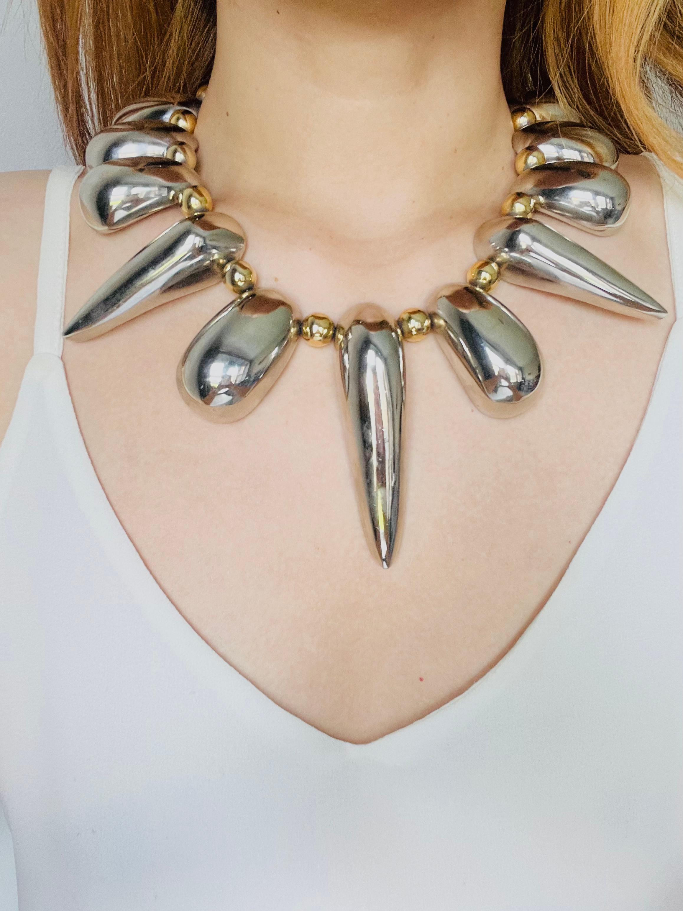 Yves Saint Laurent YSL Vintage High Triangle Rivet Oval Glow Chunky Silver Set For Sale 3