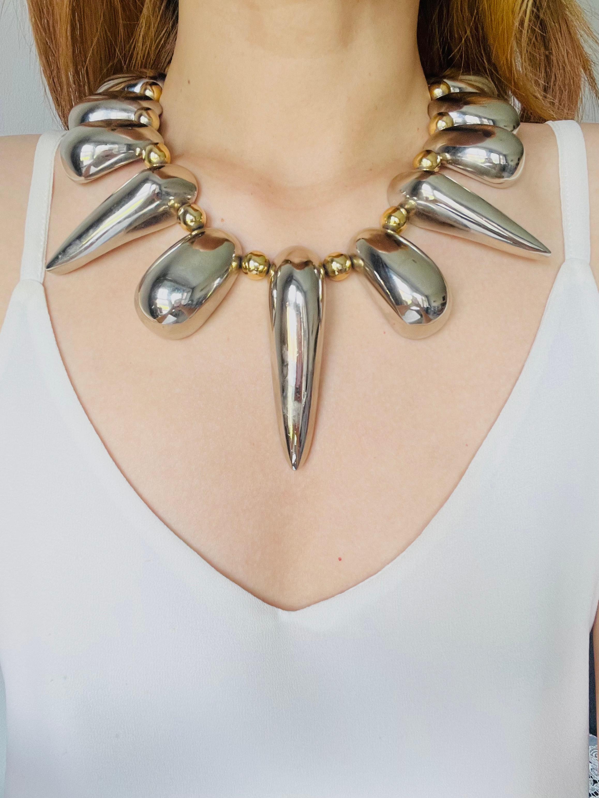 Yves Saint Laurent YSL Vintage High Triangle Rivet Oval Glow Chunky Silver Set For Sale 4