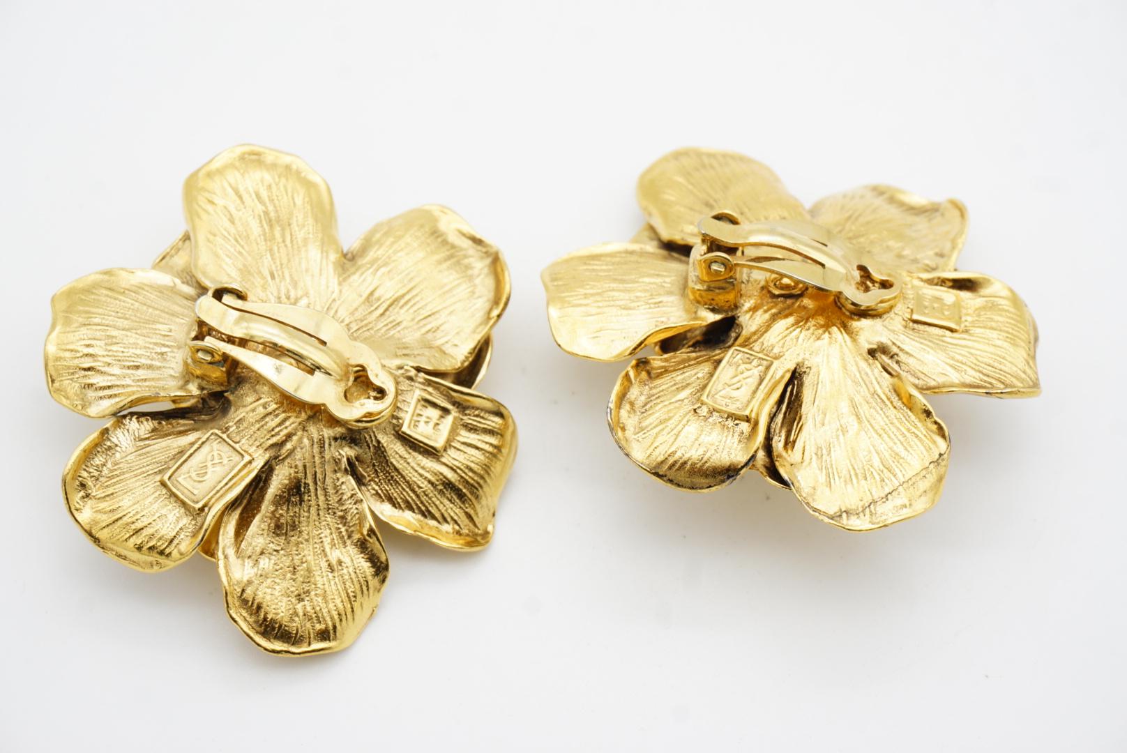 Yves Saint Laurent YSL Vintage Huge Camellia Flower White Pearl Clip Earrings For Sale 9