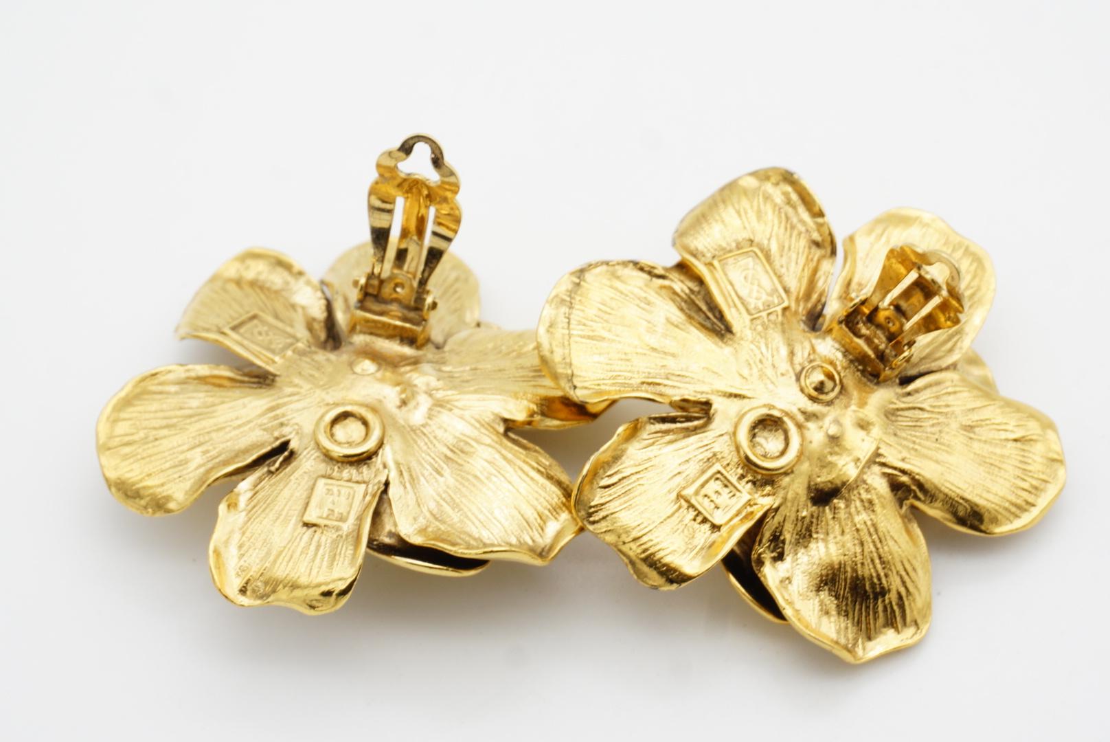 Yves Saint Laurent YSL Vintage Huge Camellia Flower White Pearl Clip Earrings For Sale 11