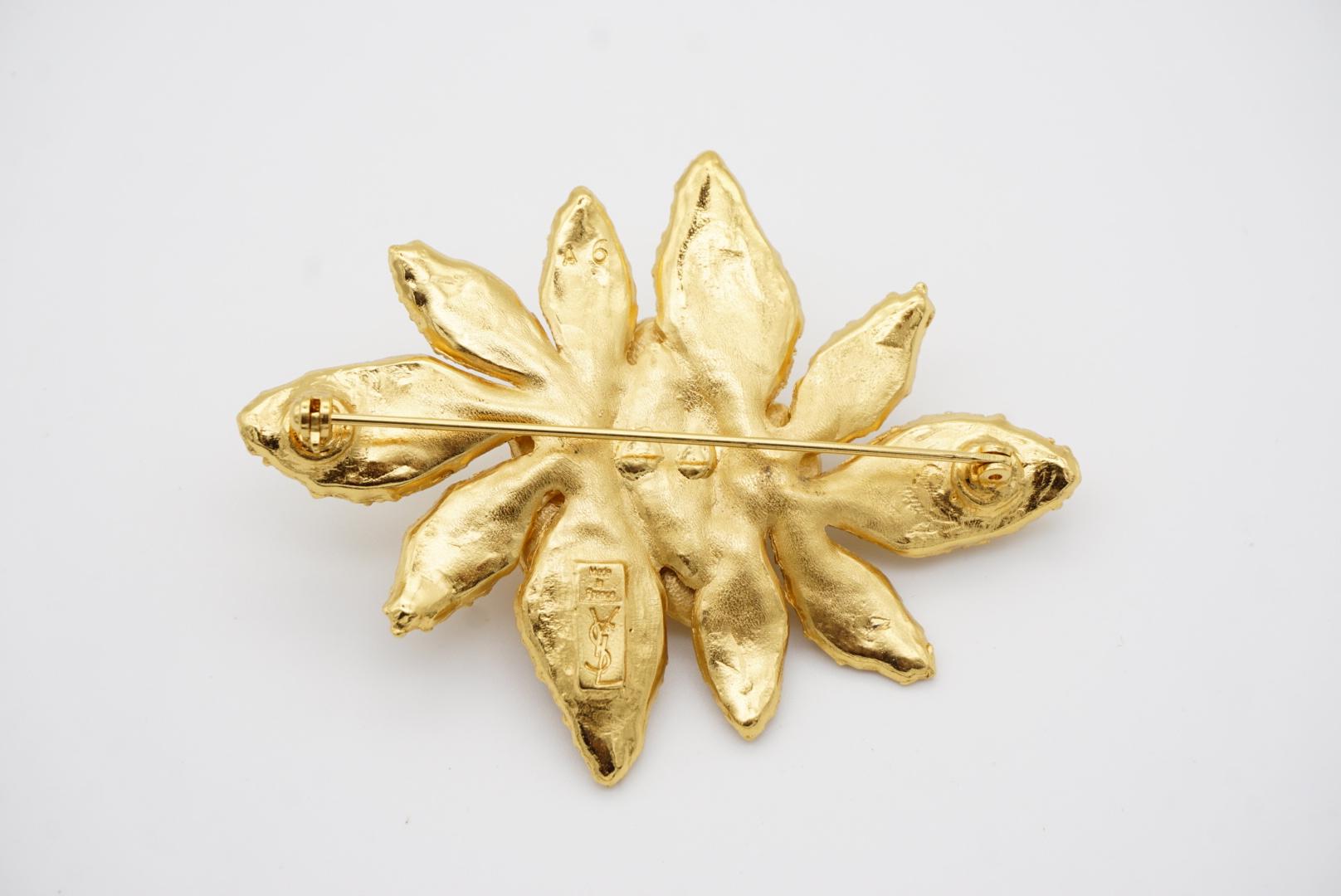 Yves Saint Laurent YSL Vintage Huge Double Layer Flower White Pearl Gold Brooch For Sale 2
