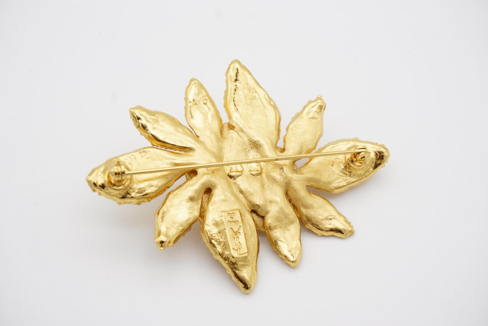 Yves Saint Laurent YSL Vintage Huge Double Layer Flower White Pearl Gold Brooch For Sale 3
