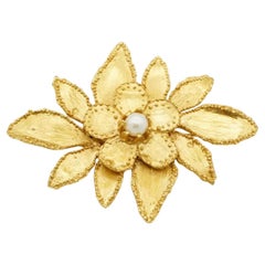 Yves Saint Laurent YSL Vintage Huge Double Layer Flower White Pearl Gold Brooch