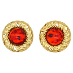 Yves Saint Laurent YSL Vintage Huge Gripoix Ruby Cabochon Circle Clip Earrings