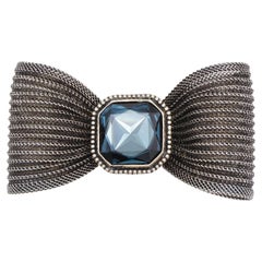 Yves Saint Laurent YSL Vintage Huge Sapphire Crystal Knot Bow Mesh Black Brooch