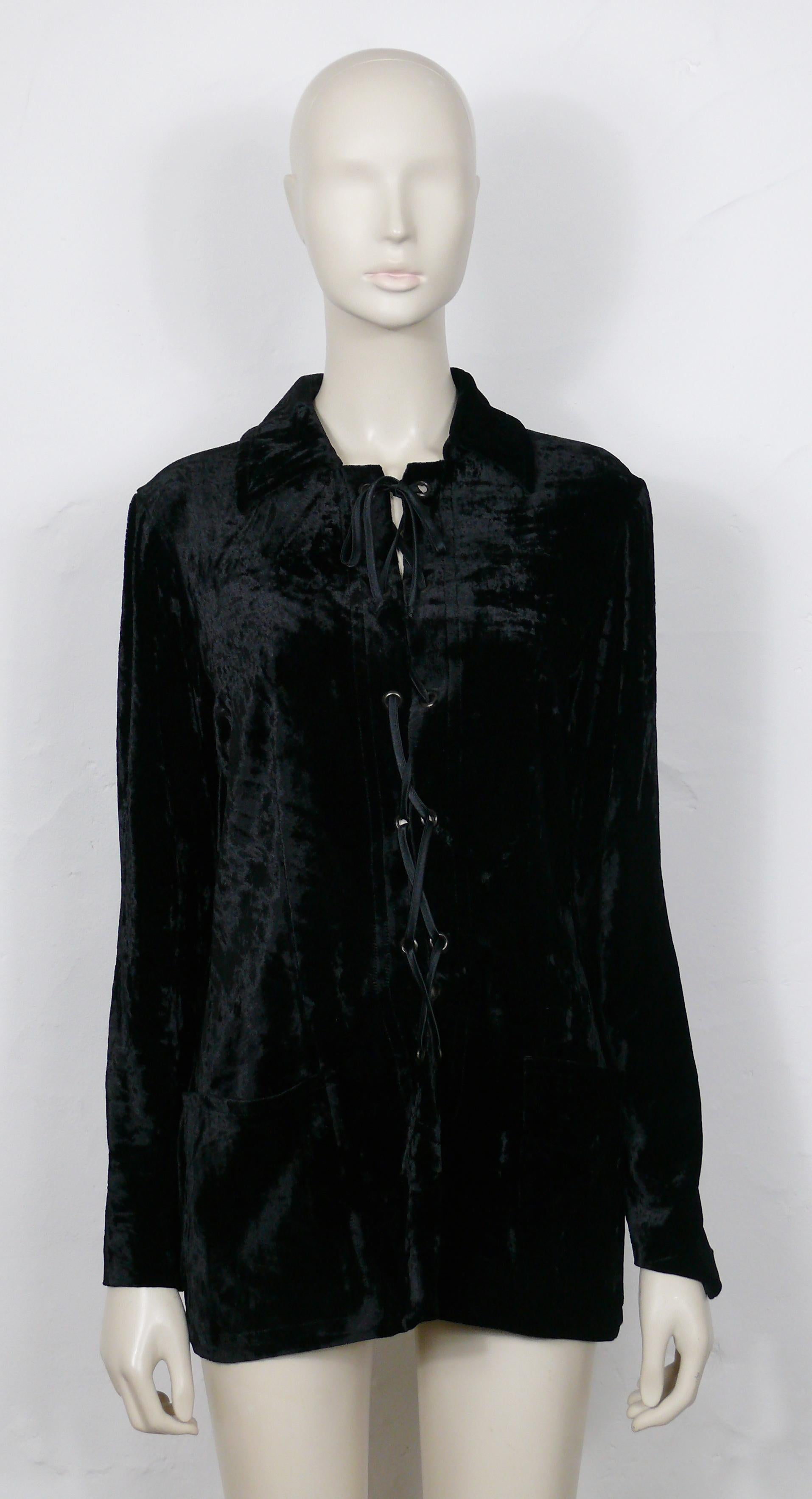 YVES SAINT LAURENT YSL Vintage ikonisches Safarihemd aus schwarzem Samt US Größe 6 (Schwarz) im Angebot