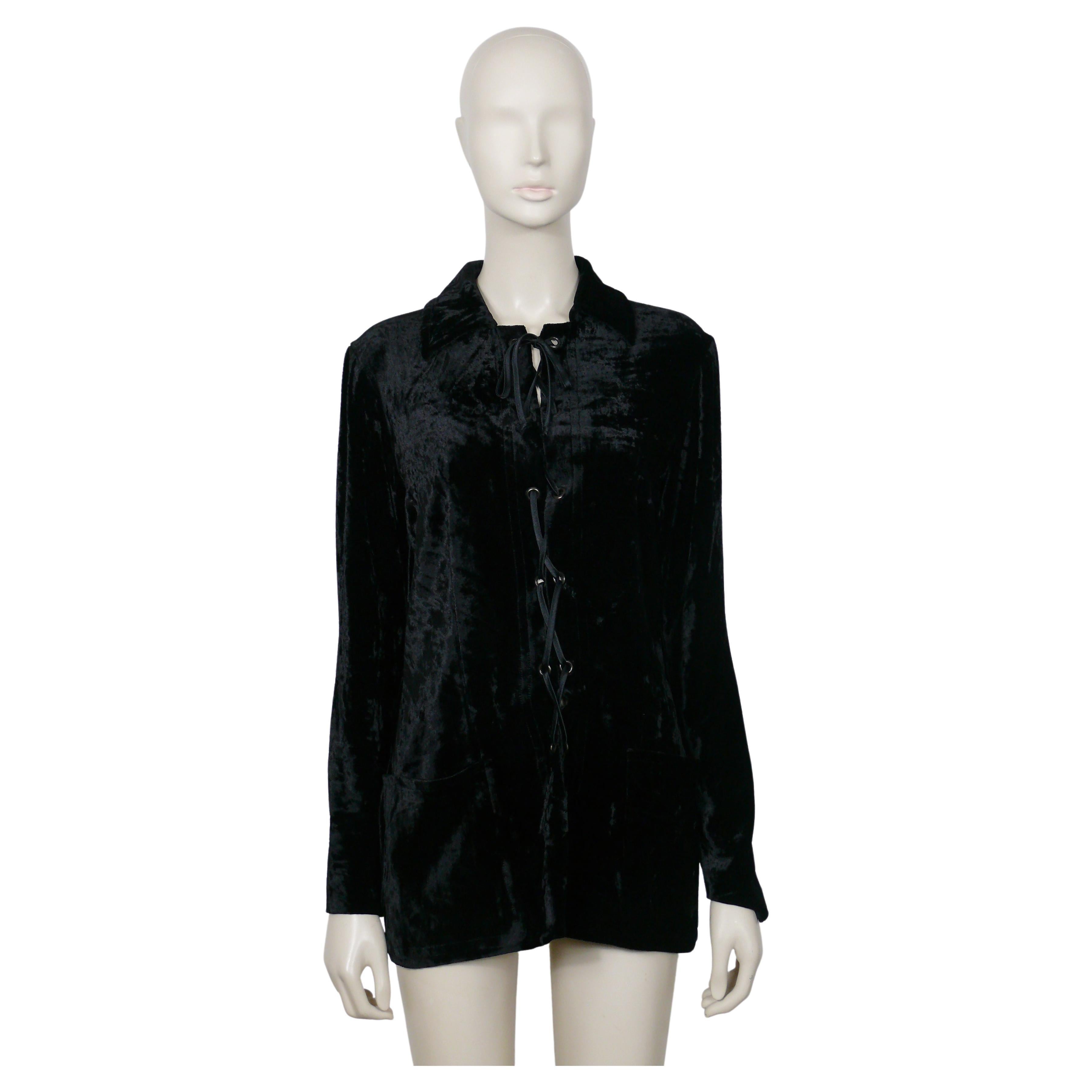 YVES SAINT LAURENT YSL Vintage Iconic Black Velvet Safari Shirt US Size 6 For Sale