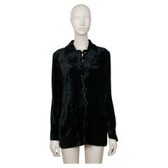 YVES SAINT LAURENT YSL Vintage Iconic Black Velvet Safari Shirt US Size 6