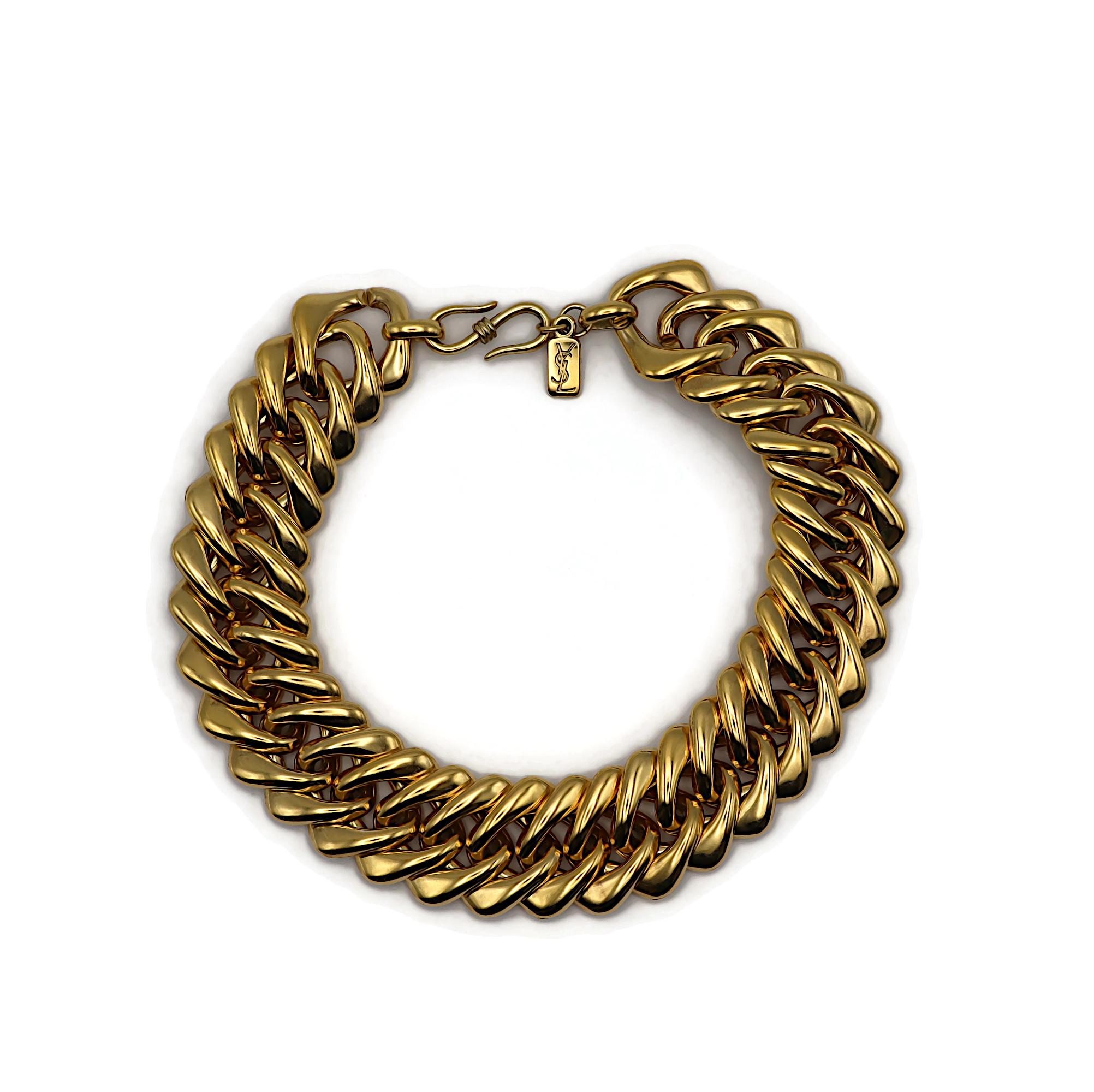 YVES SAINT LAURENT YSL Collar Icónico Vintage con Cadena en Tono Dorado en Bueno estado para la venta en Nice, FR