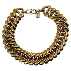 YVES SAINT LAURENT YSL Vintage Iconic Gold Tone Curb Chain Necklace