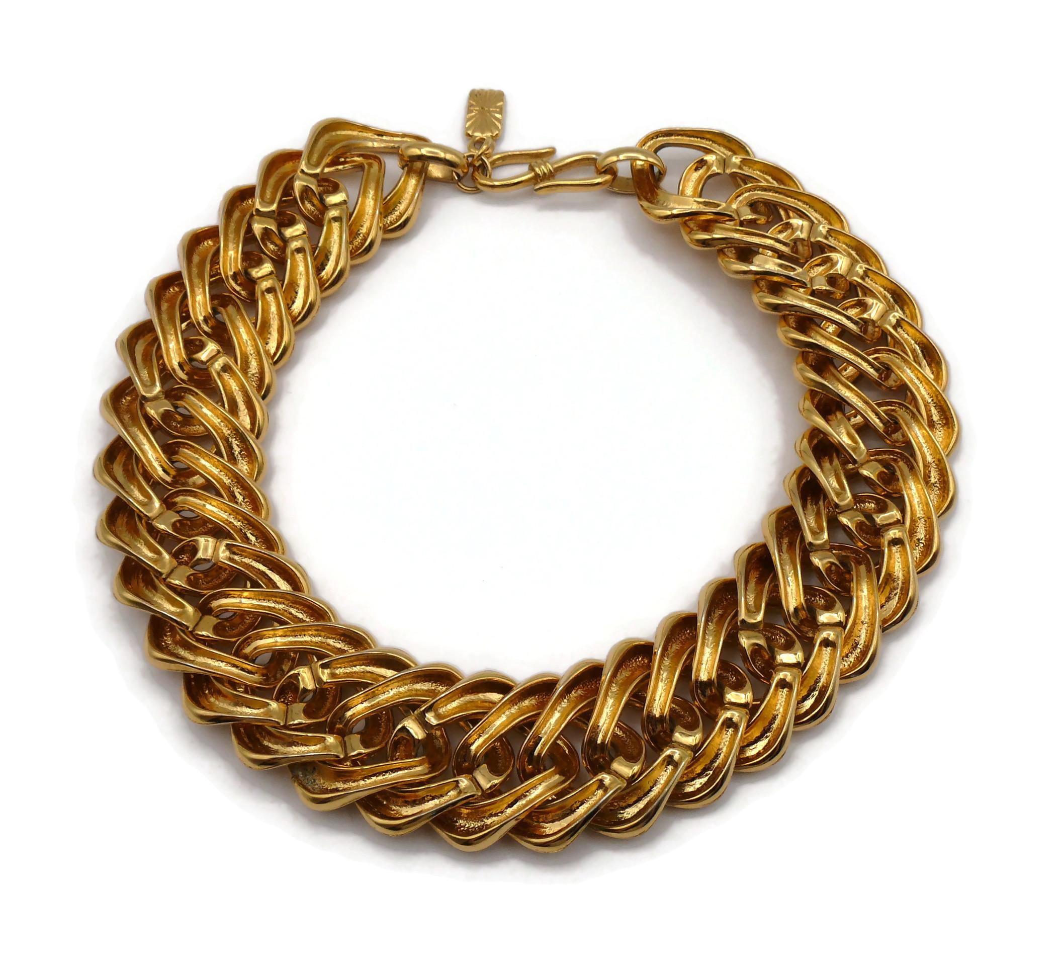 YVES SAINT LAURENT YSL Vintage Iconic Gold Toned Curb Chain Necklace 4