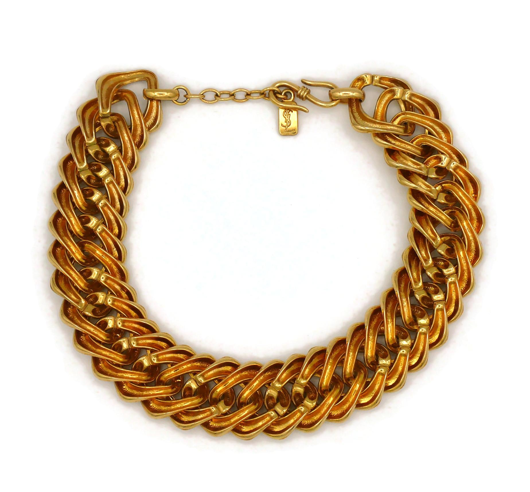 Yves Saint Laurent YSL Vintage Iconic Gold Toned Curb Chain Necklace 2