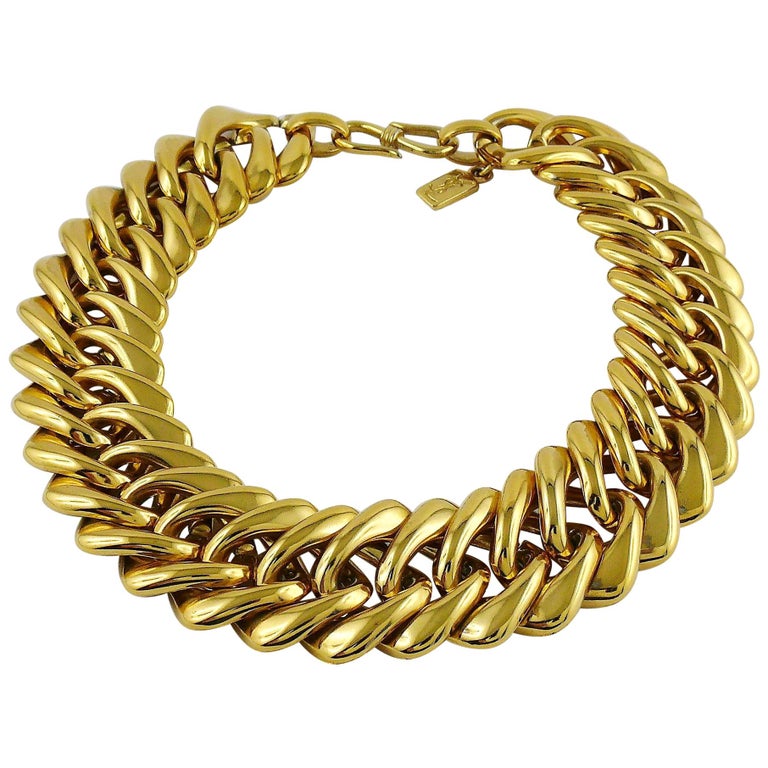 Yves Saint Laurent YSL Vintage Iconic Gold Toned Curb Chain Necklace at 1stDibs | ysl curb chain