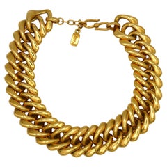 Yves Saint Laurent YSL Vintage Iconic Gold Toned Curb Chain Necklace