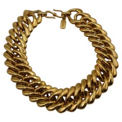 YVES SAINT LAURENT YSL Vintage Iconic Gold Toned Curb Chain Necklace