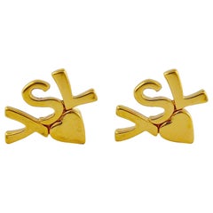 Yves Saint Laurent YSL Vintage Iconic Initials Heart Clip-On Earrings