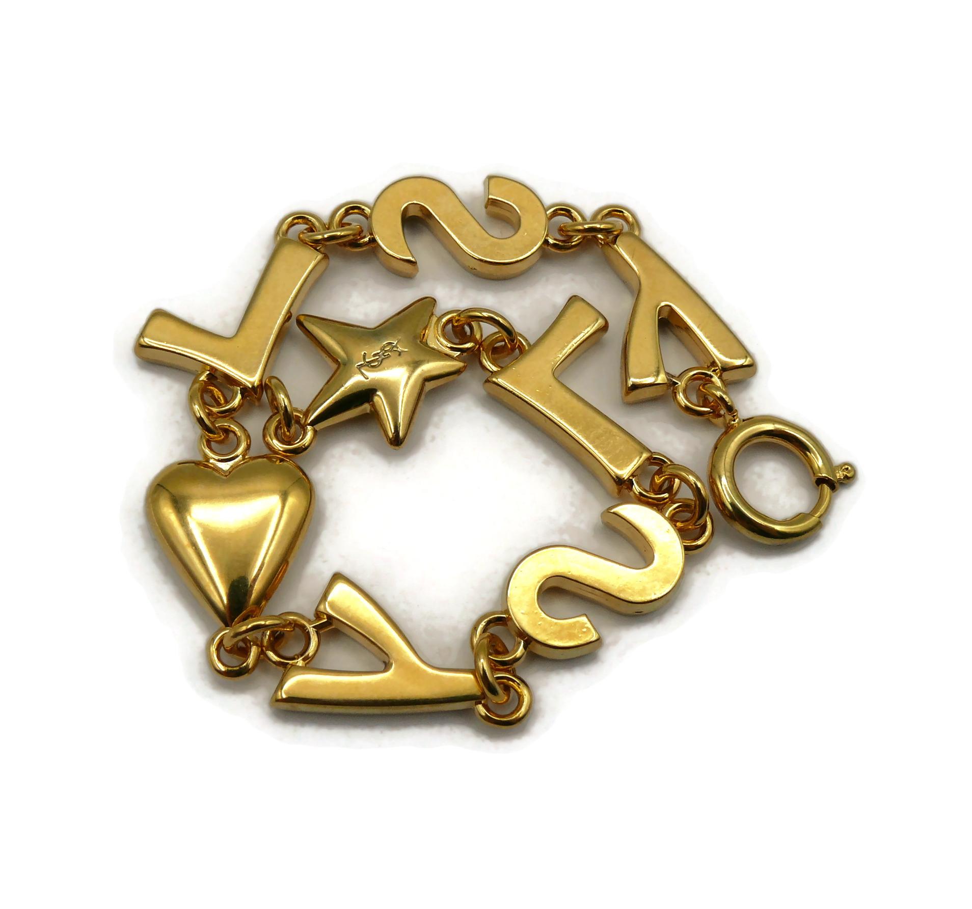 YVES SAINT LAURENT YSL Vintage Iconic Initials Heart Star Bracelet 7
