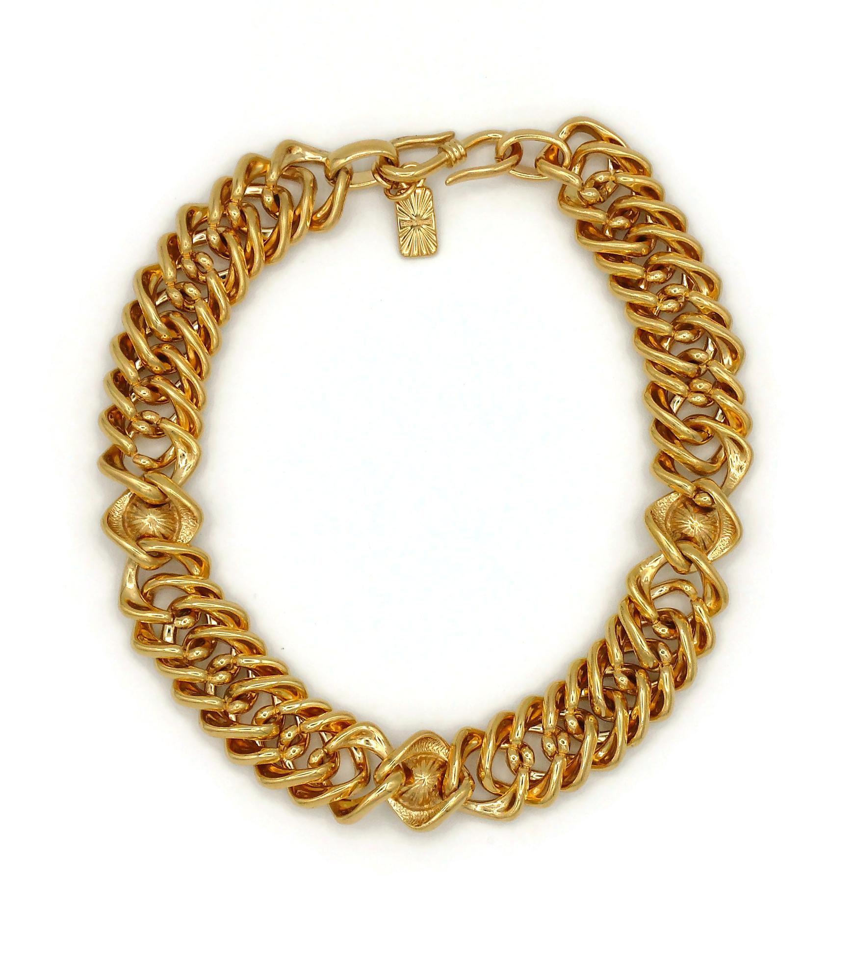 Yves Saint Laurent YSL Vintage Iconic Jewelled Gold Toned Curb Chain Necklace For Sale 6