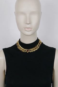 Yves Saint Laurent YSL Vintage Iconic Jewelled Gold Toned Curb Chain Necklace