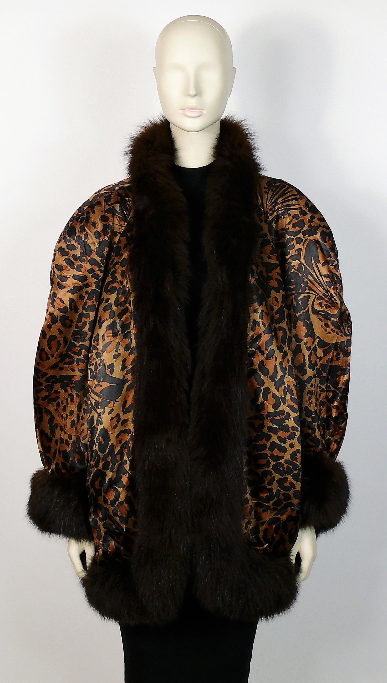 Black Yves Saint Laurent YSL Vintage Iconic Leopard Print Coat