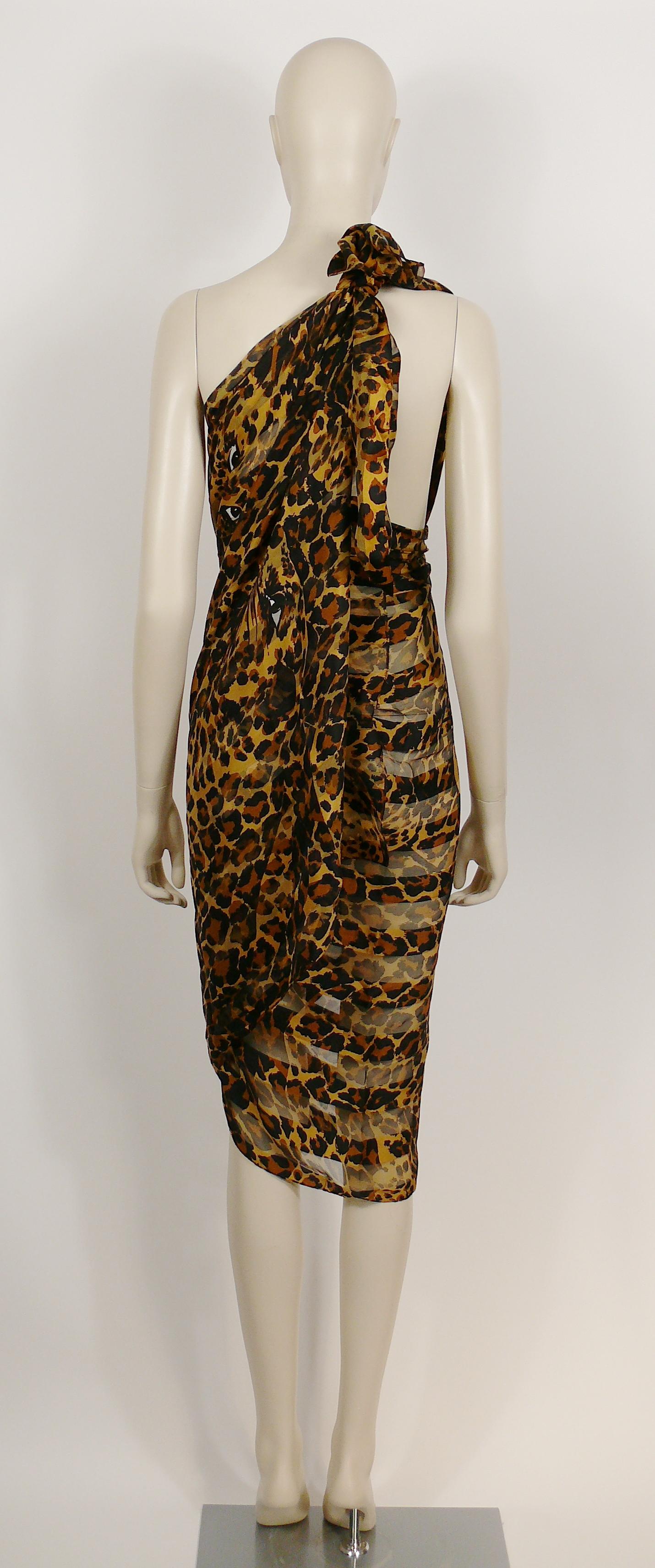 Yves Saint Laurent YSL Vintage Iconic Leopard Striped Sheer Print Stole For Sale 3