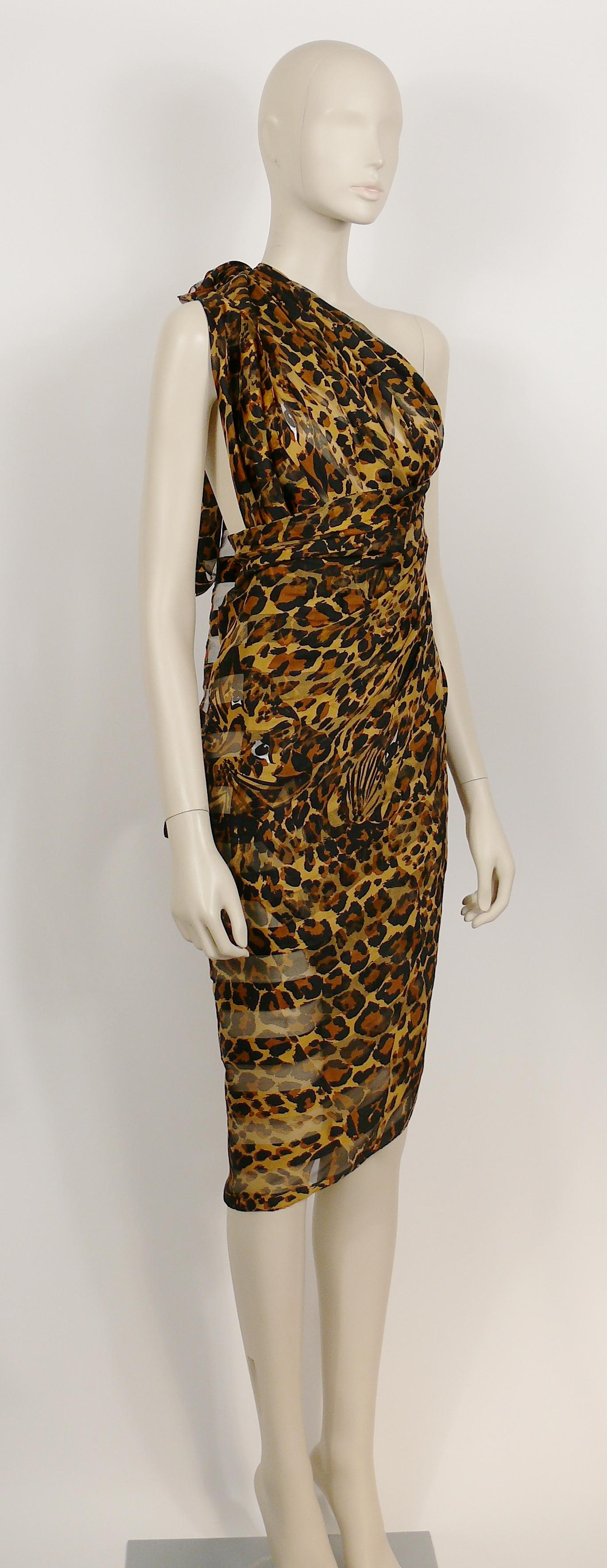 Women's Yves Saint Laurent YSL Vintage Iconic Leopard Striped Sheer Print Stole For Sale