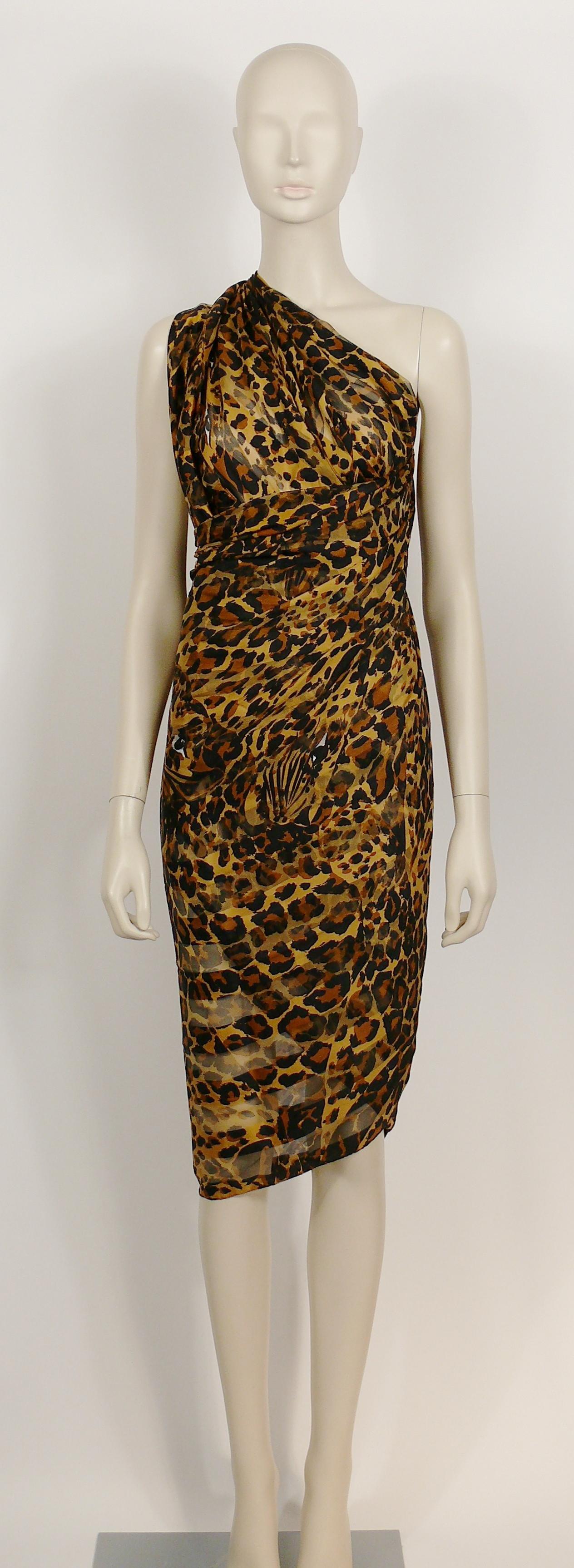 Yves Saint Laurent YSL Vintage Iconic Leopard Striped Sheer Print Stole For Sale 1