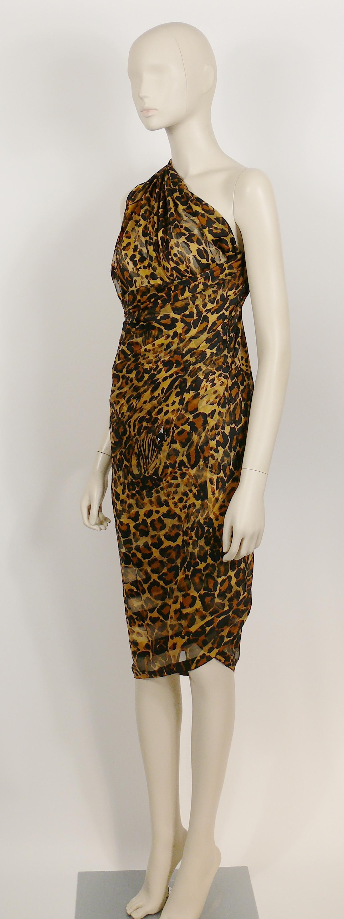 Yves Saint Laurent YSL Vintage Iconic Leopard Striped Sheer Print Stole For Sale 2