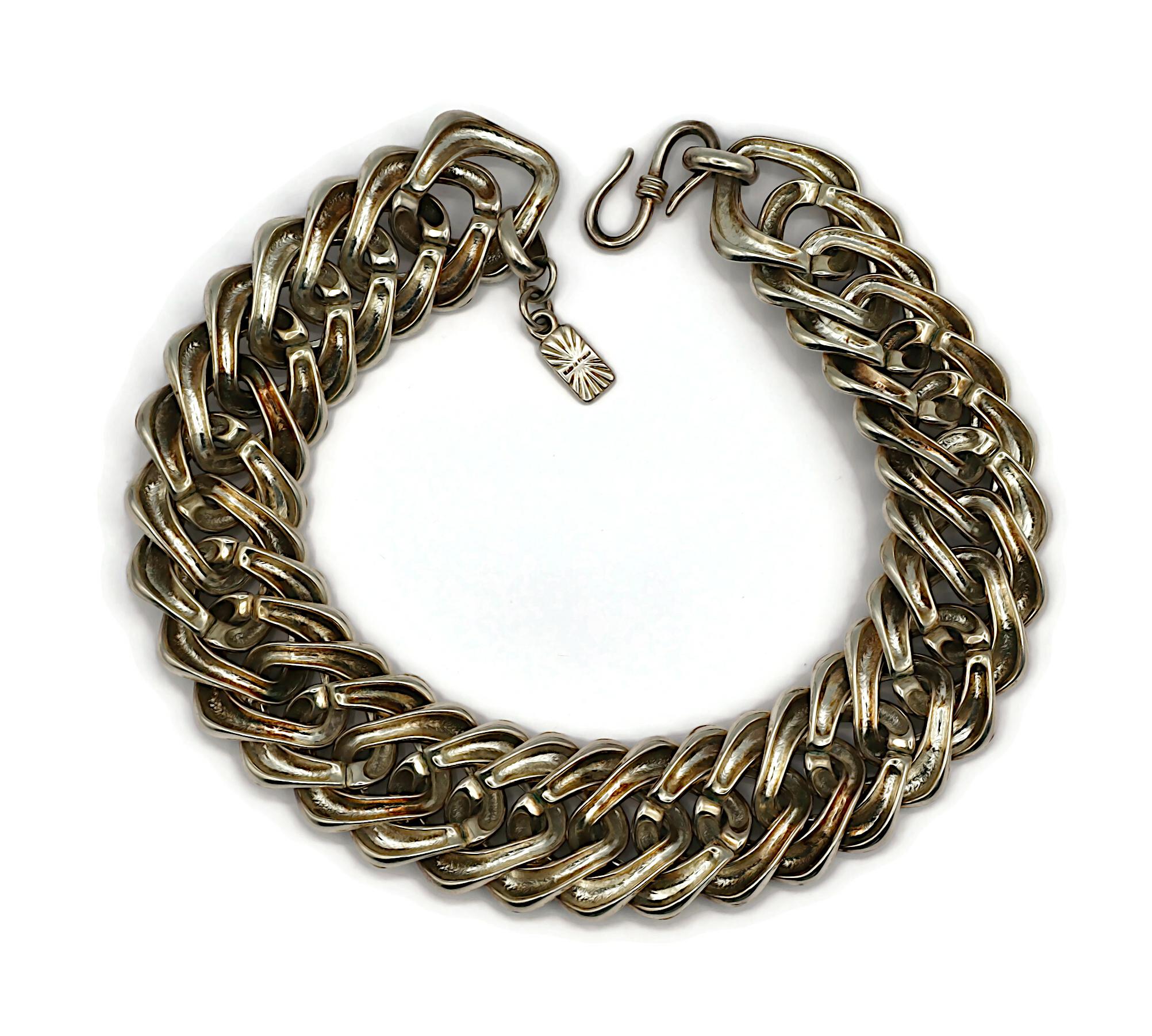 YVES SAINT LAURENT YSL Vintage Iconic Silver Tone Curb Chain Necklace For Sale 8