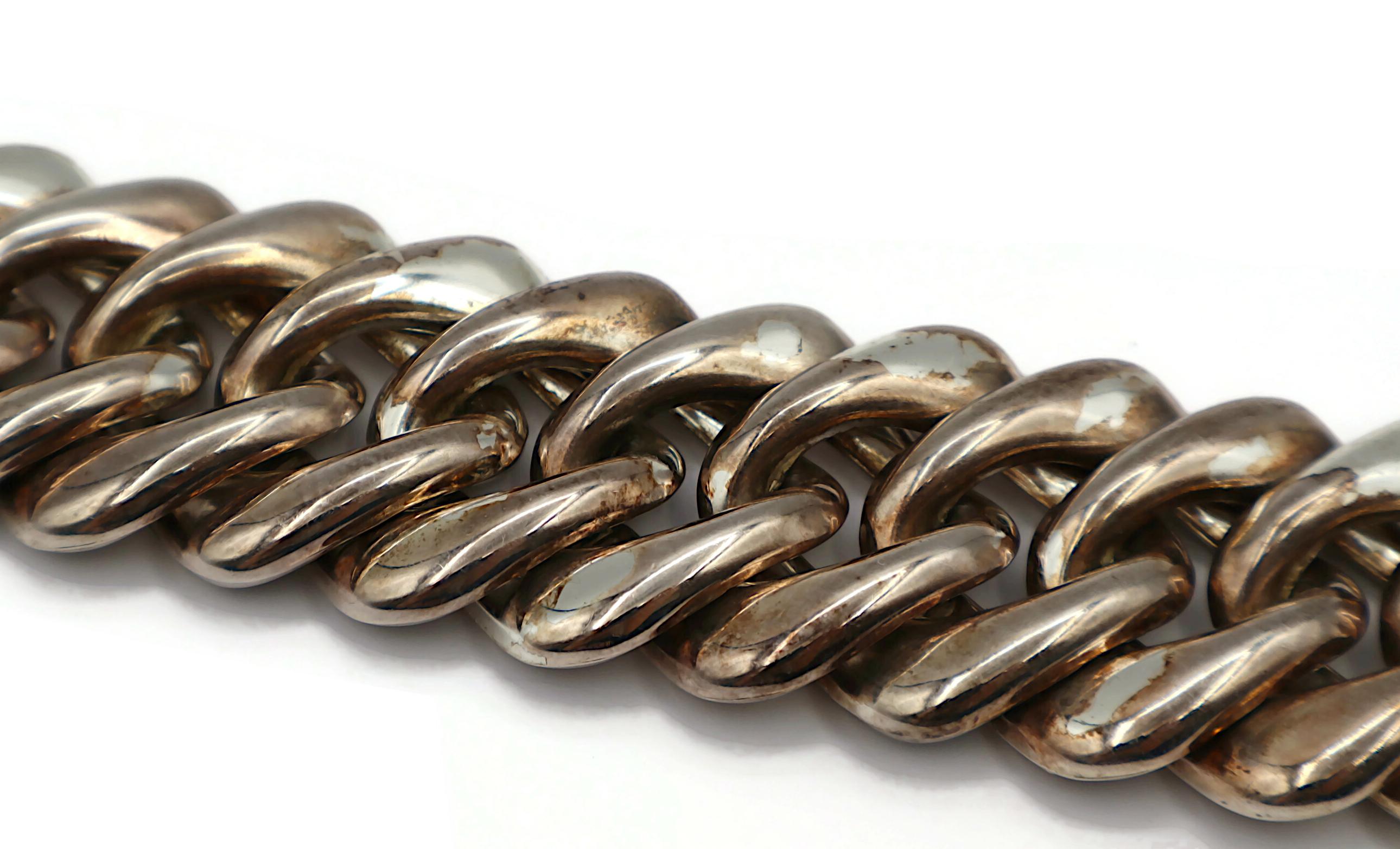 YVES SAINT LAURENT YSL Vintage Iconic Silver Tone Curb Chain Necklace For Sale 9