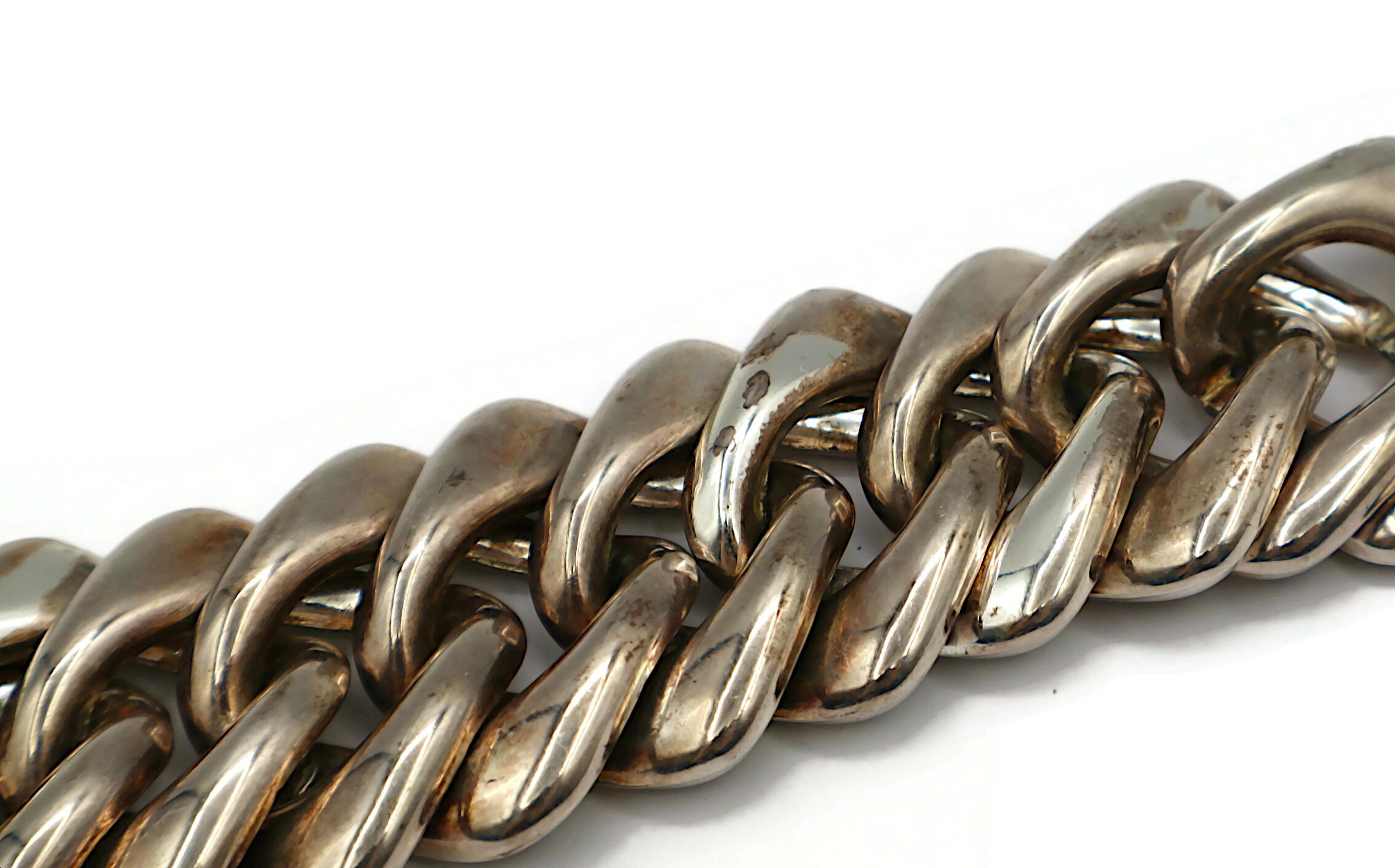 YVES SAINT LAURENT YSL Vintage Iconic Silver Tone Curb Chain Necklace For Sale 12