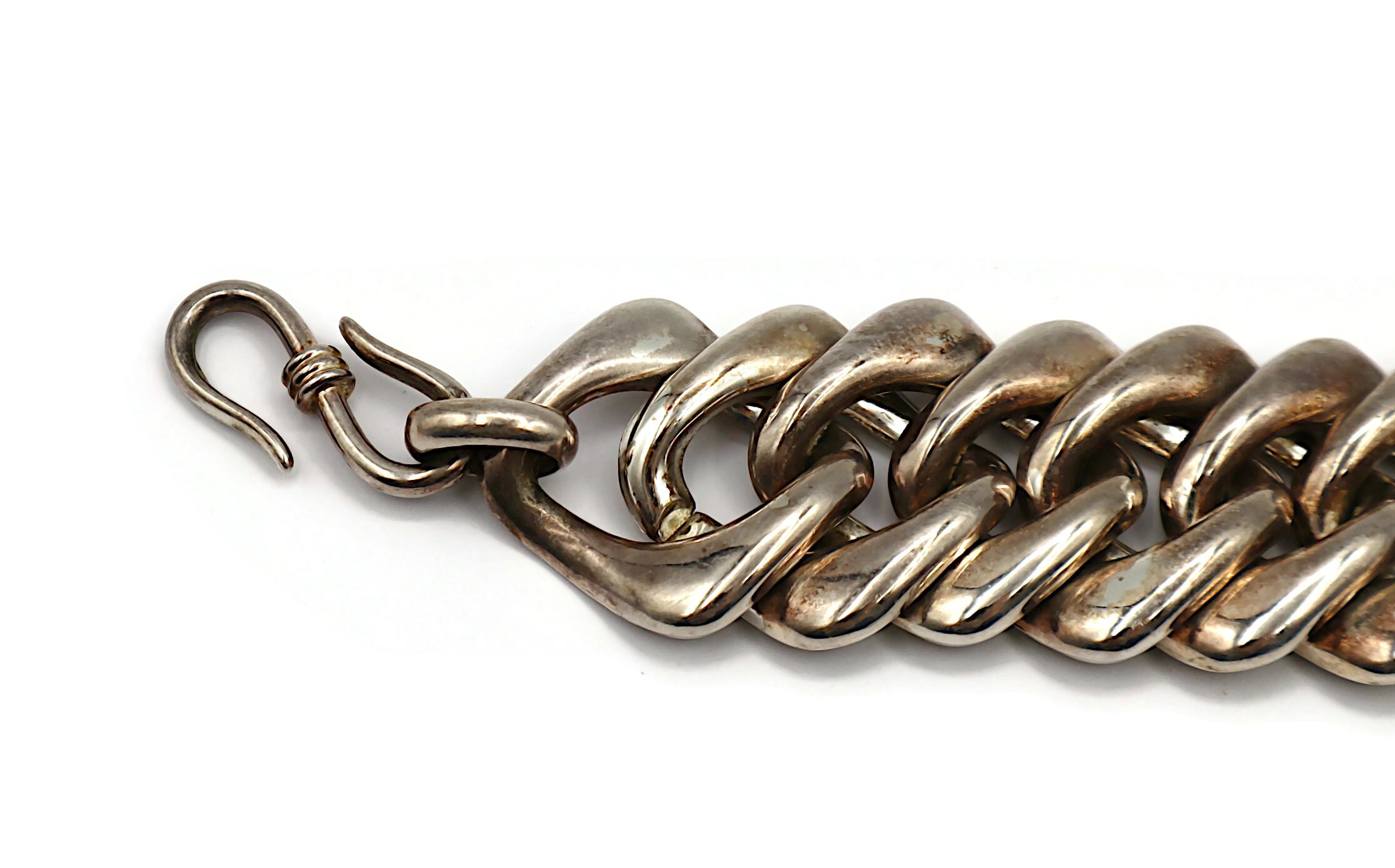 Women's YVES SAINT LAURENT YSL Vintage Iconic Silver Tone Curb Chain Necklace For Sale