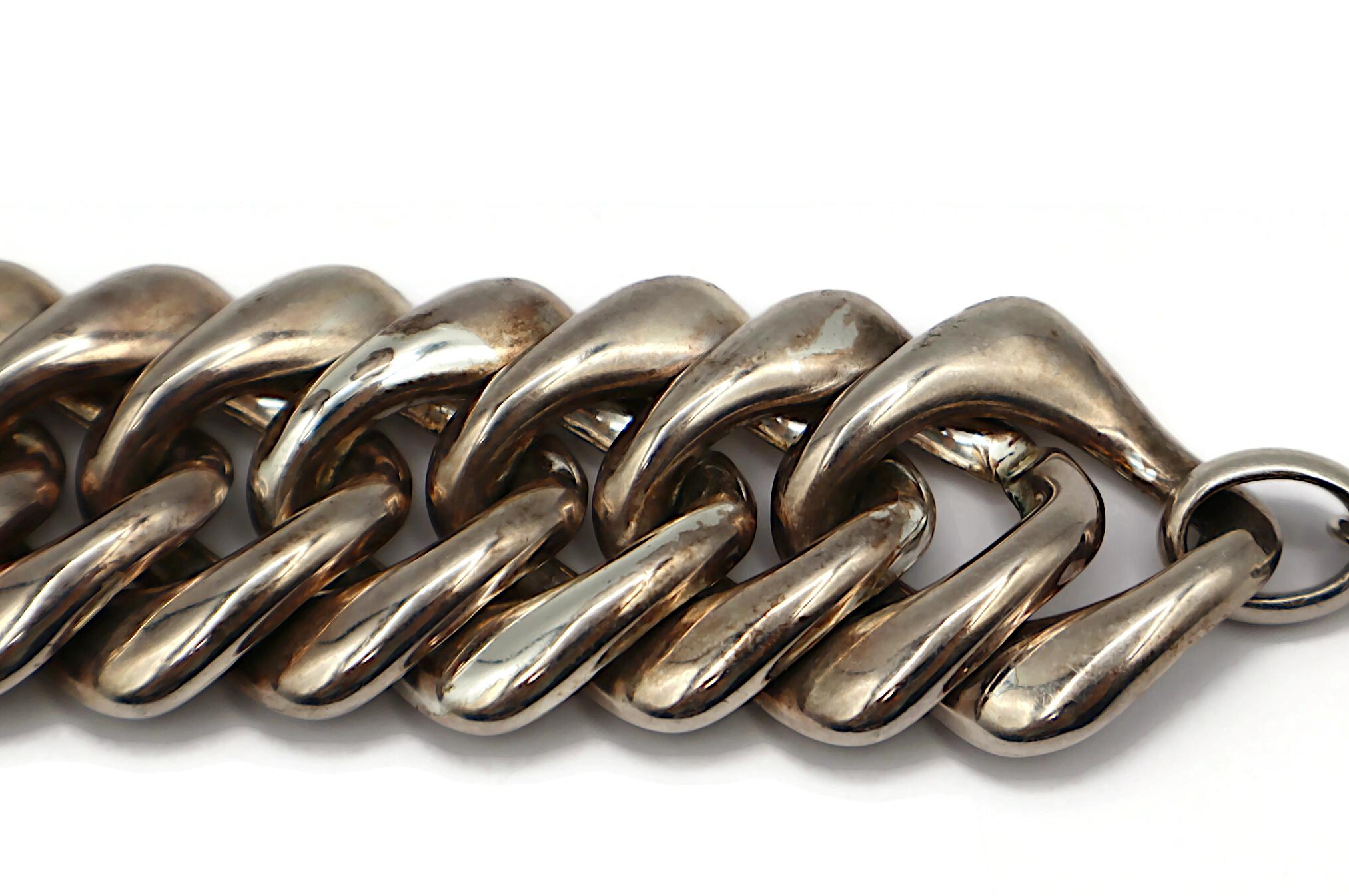 YVES SAINT LAURENT YSL Vintage Iconic Silver Tone Curb Chain Necklace For Sale 6