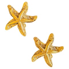 Yves Saint Laurent YSL Vintage Iconic Textured Unisex Gold Starfishes Earrings