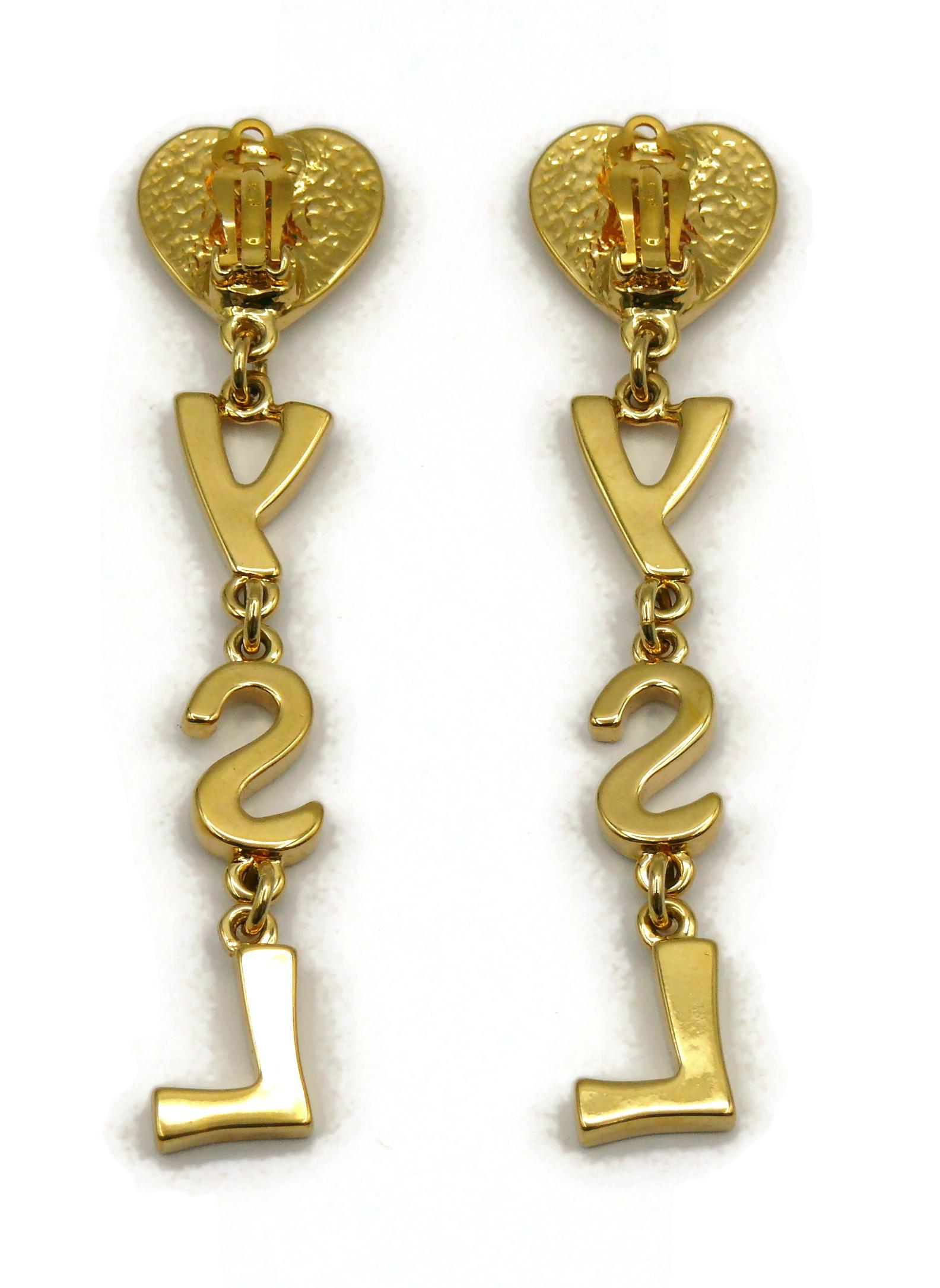 YVES SAINT LAURENT YSL Vintage Initials Dangling Earrings In Good Condition For Sale In Nice, FR