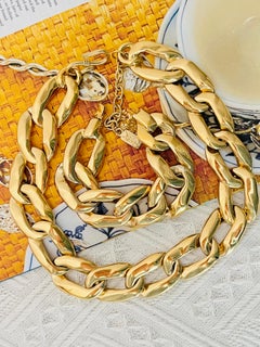 Yves Saint Laurent YSL Vintage Interlocked Chunky Curb Thick Oval Chain 2 Set