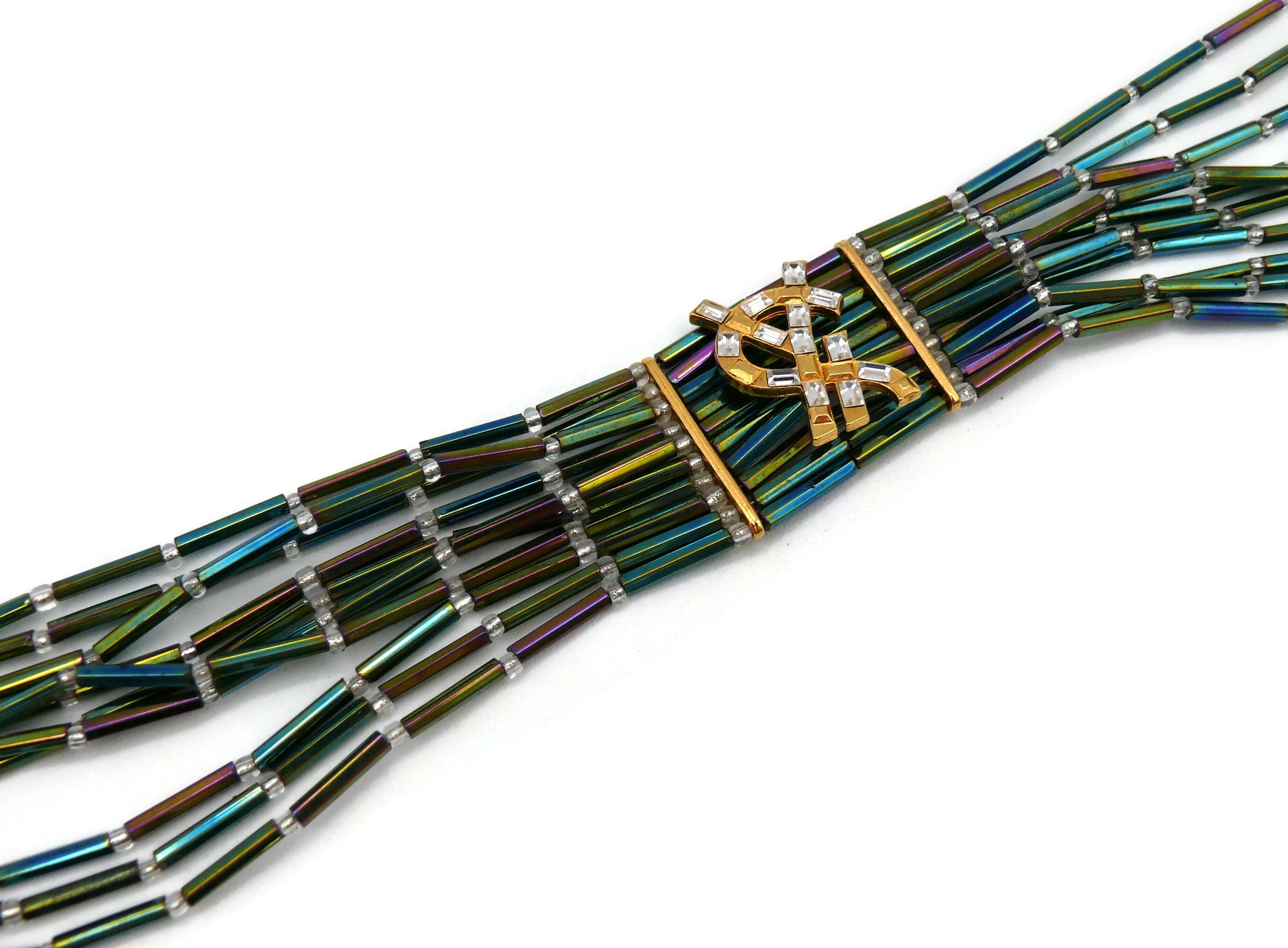 YVES SAINT LAURENT YSL Vintage Iridescent Choker Necklace In Good Condition For Sale In Nice, FR