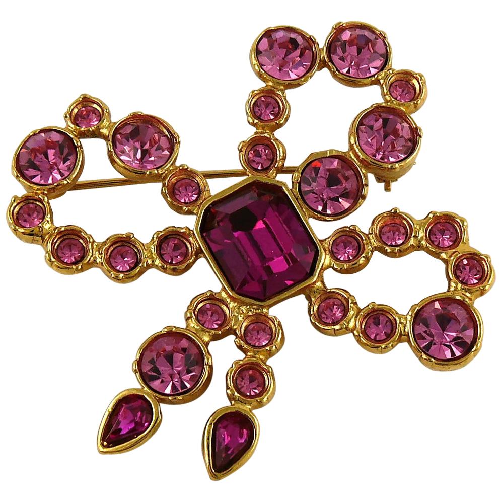 Yves Saint Laurent YSL Vintage Jeweled Bow Brooch For Sale