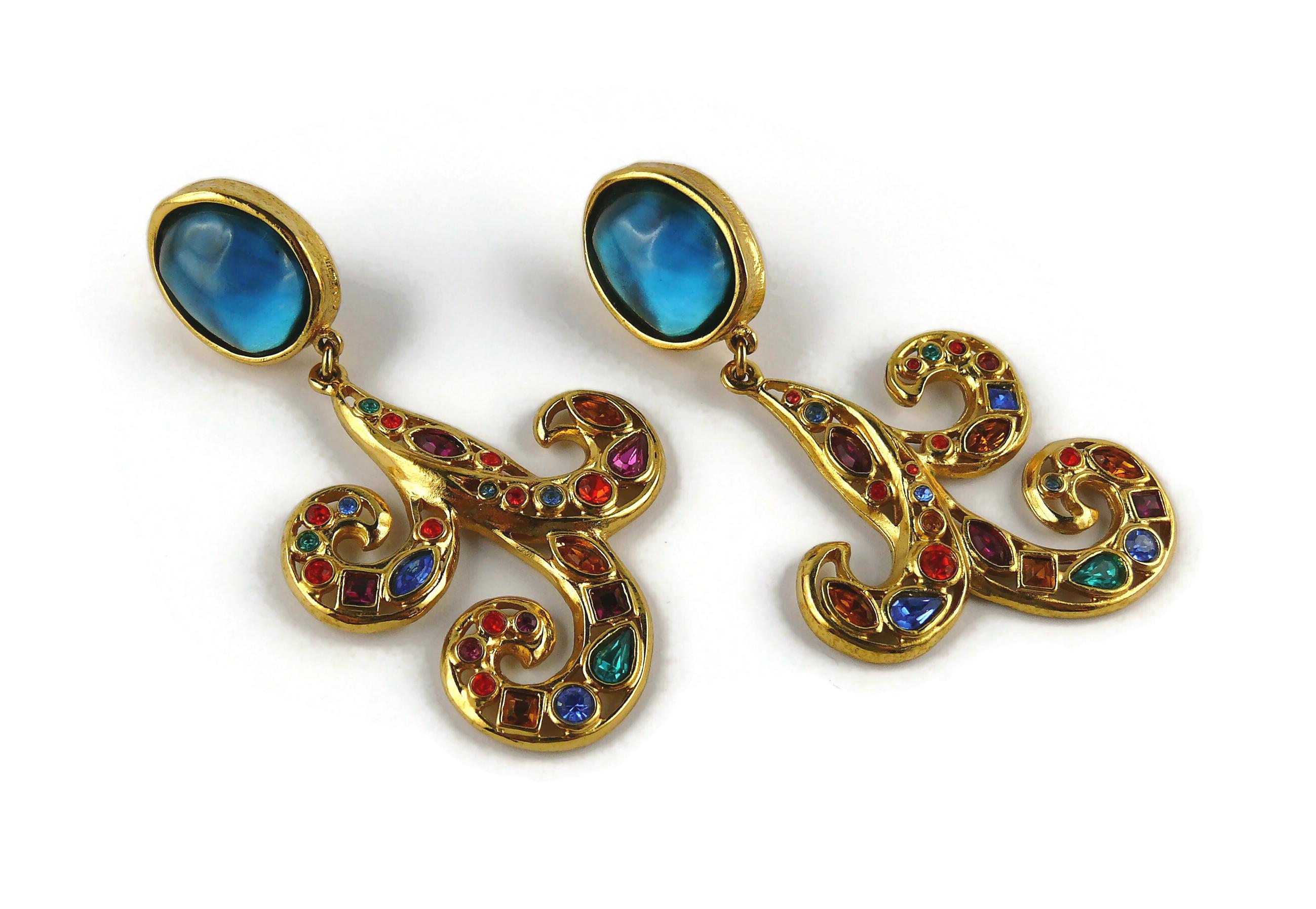Women's Yves Saint Laurent YSL Vintage Jewelled Arabesque Dangling Earrings For Sale