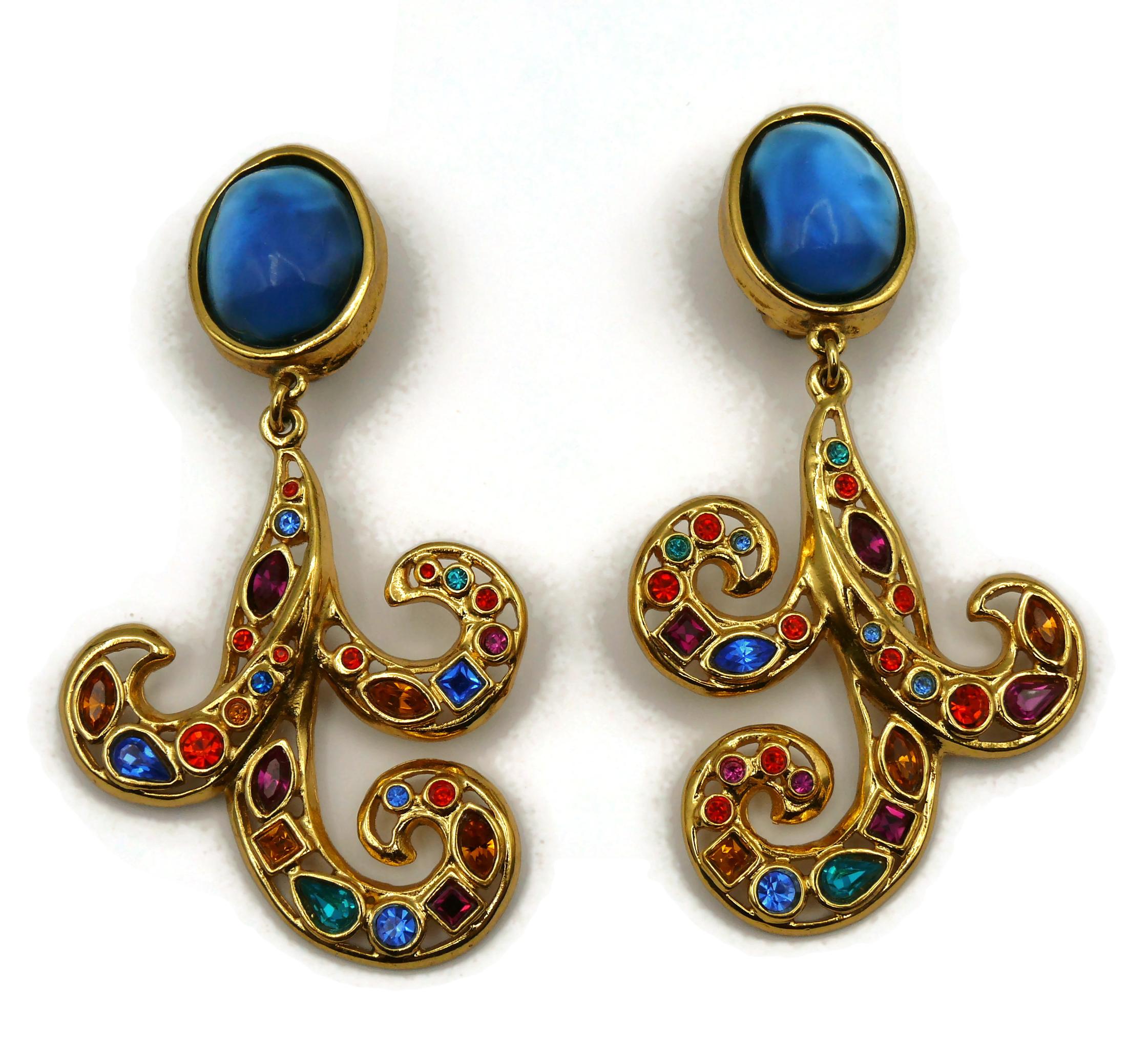 Women's YVES SAINT LAURENT YSL Vintage Jewelled Arabesque Dangling Earrings For Sale