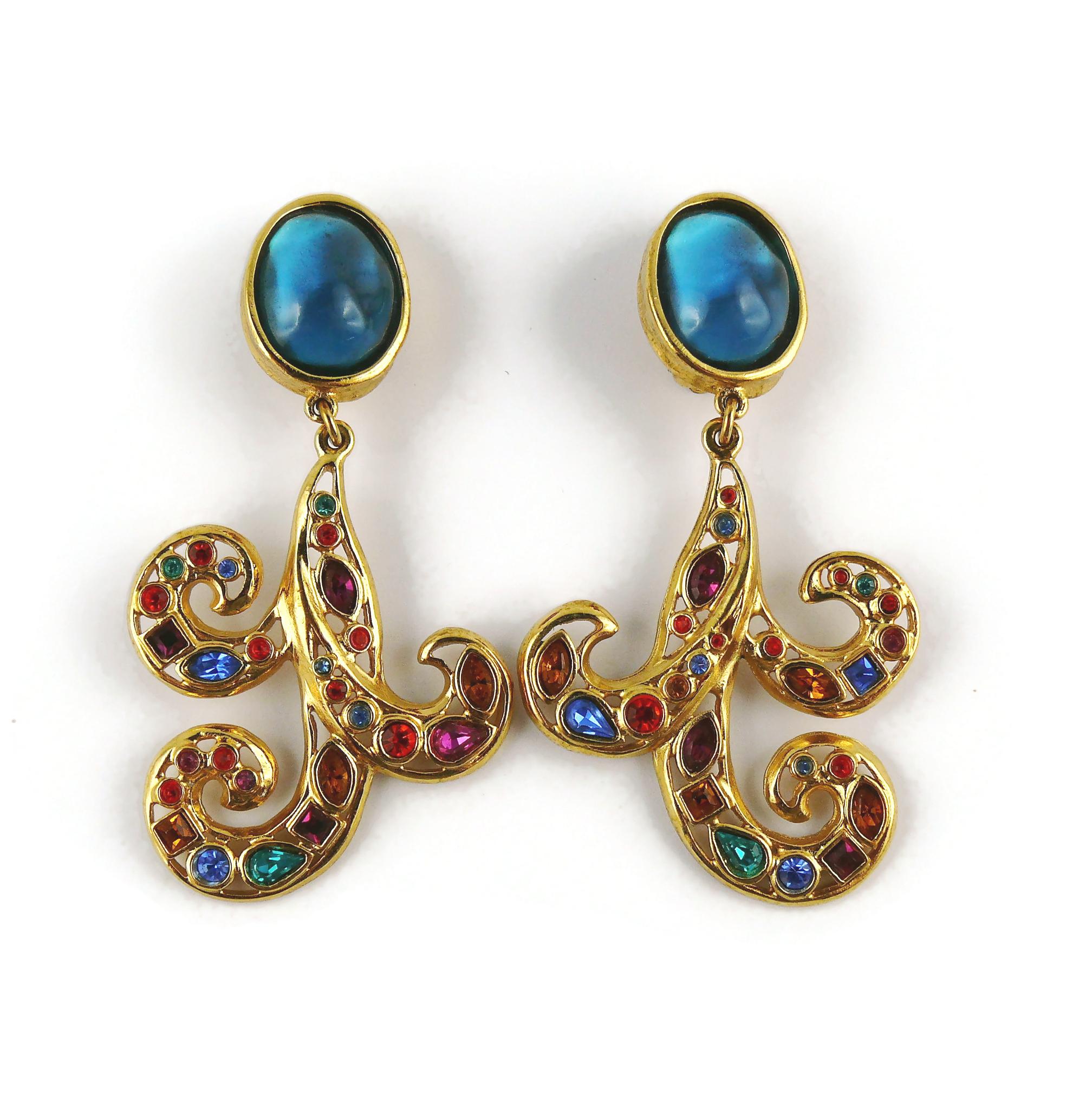 Yves Saint Laurent YSL Vintage Jewelled Arabesque Dangling Earrings For Sale 1