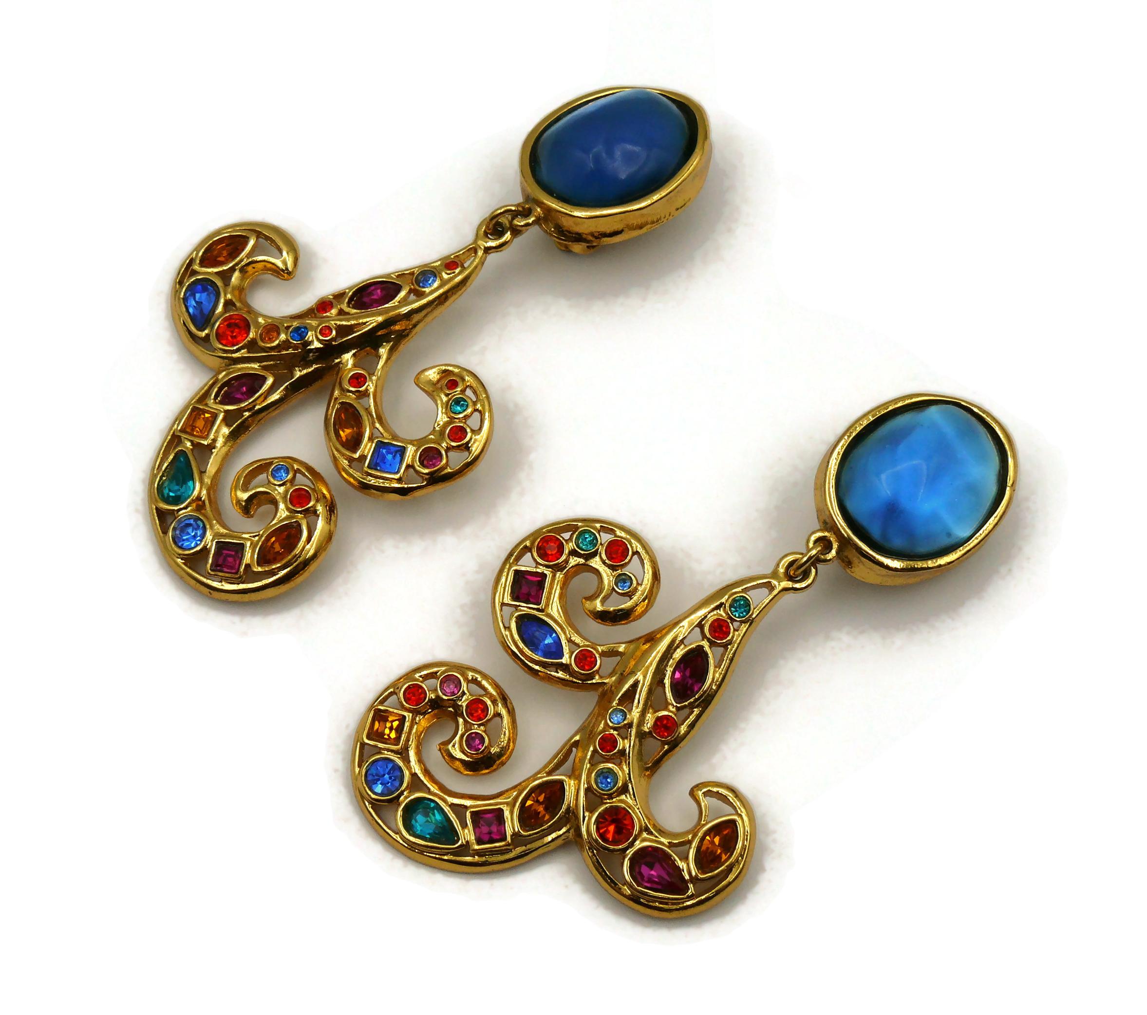 YVES SAINT LAURENT YSL Vintage Jewelled Arabesque Dangling Earrings For Sale 1