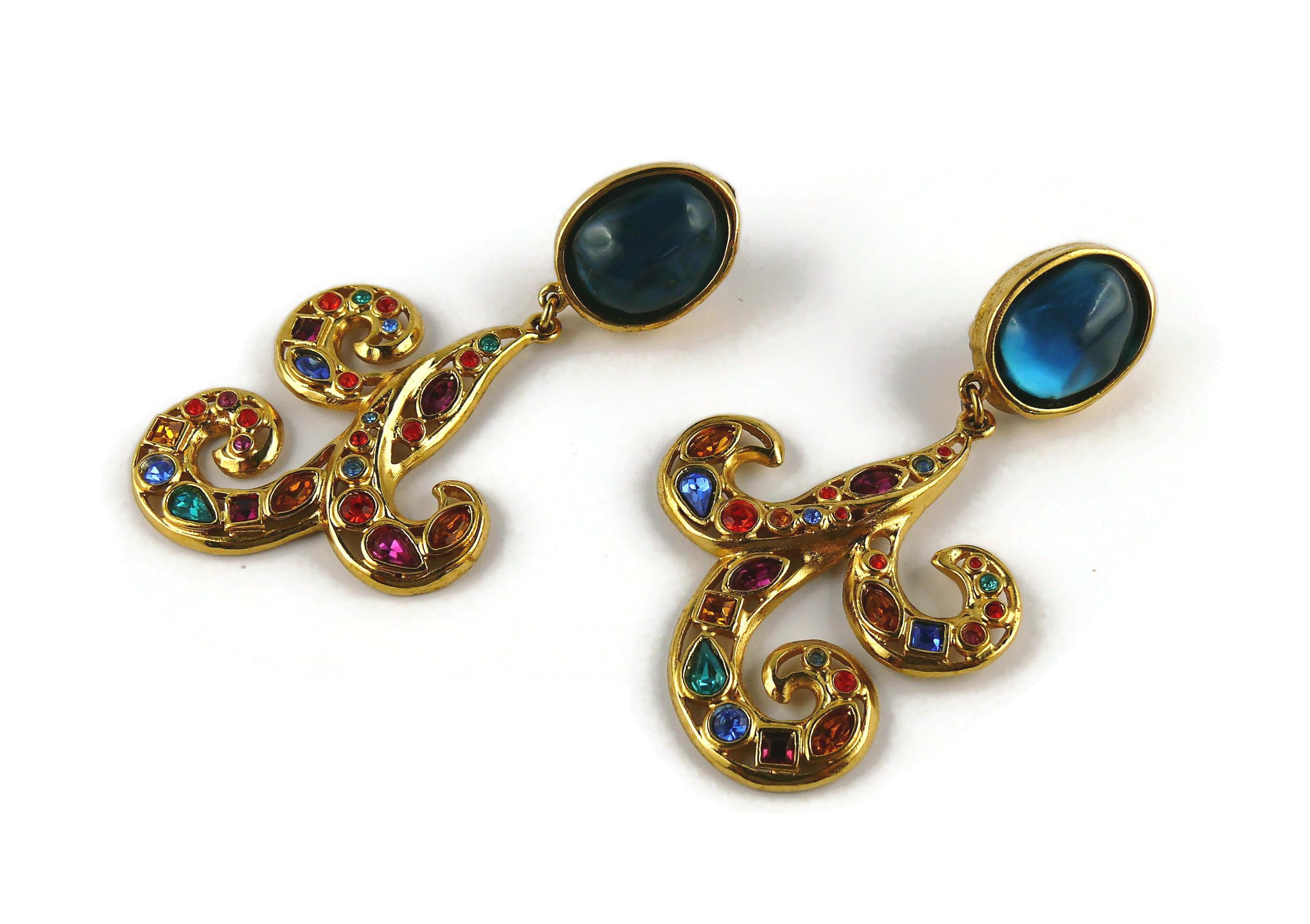 Yves Saint Laurent YSL Vintage Jewelled Arabesque Dangling Earrings For Sale 2
