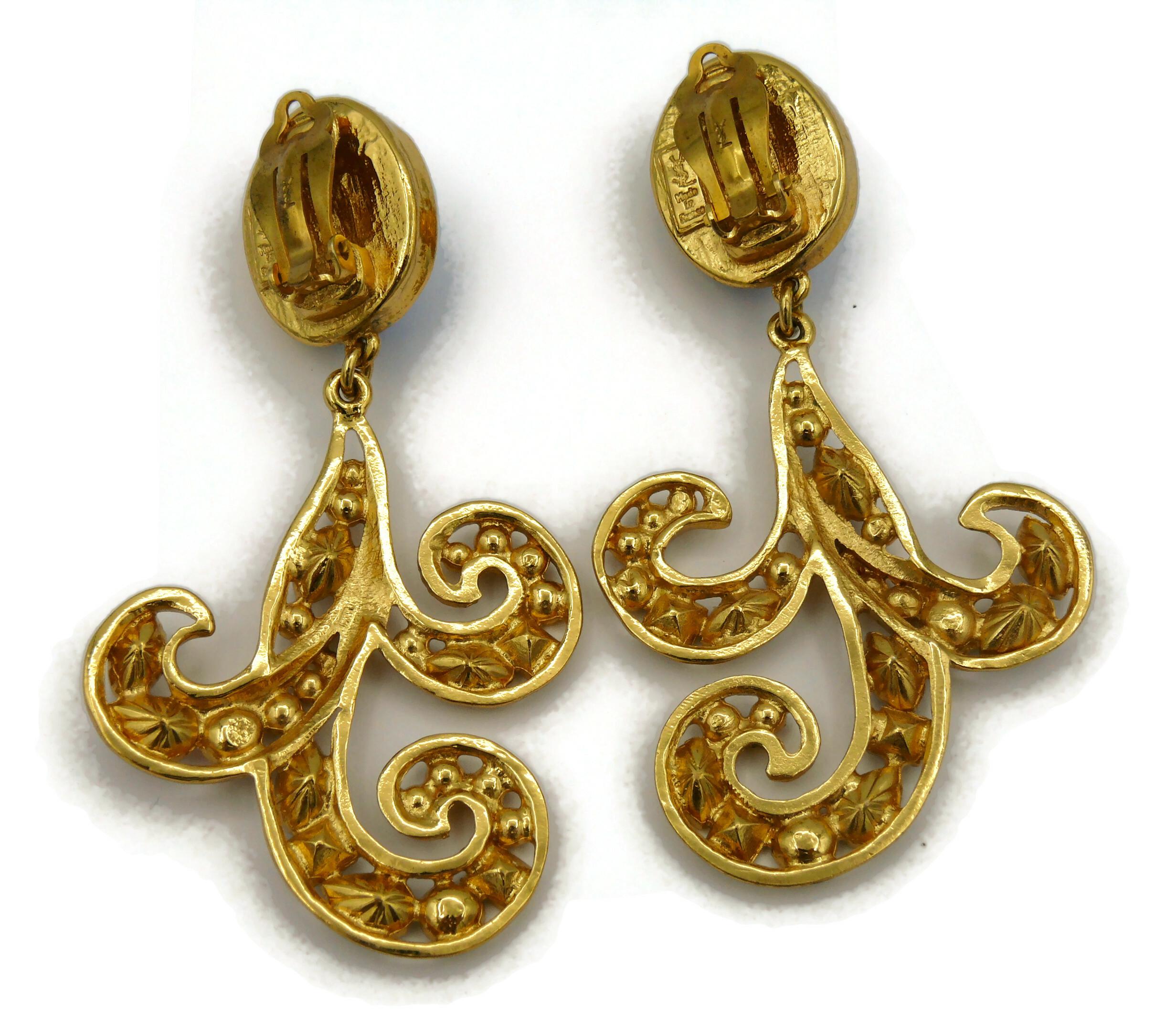 YVES SAINT LAURENT YSL Vintage Jewelled Arabesque Dangling Earrings For Sale 2