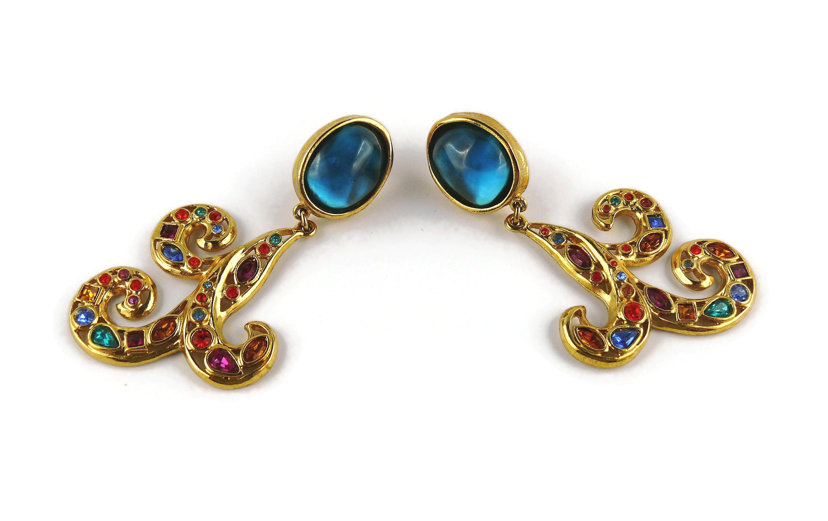 Yves Saint Laurent YSL Vintage Jewelled Arabesque Dangling Earrings For Sale 3