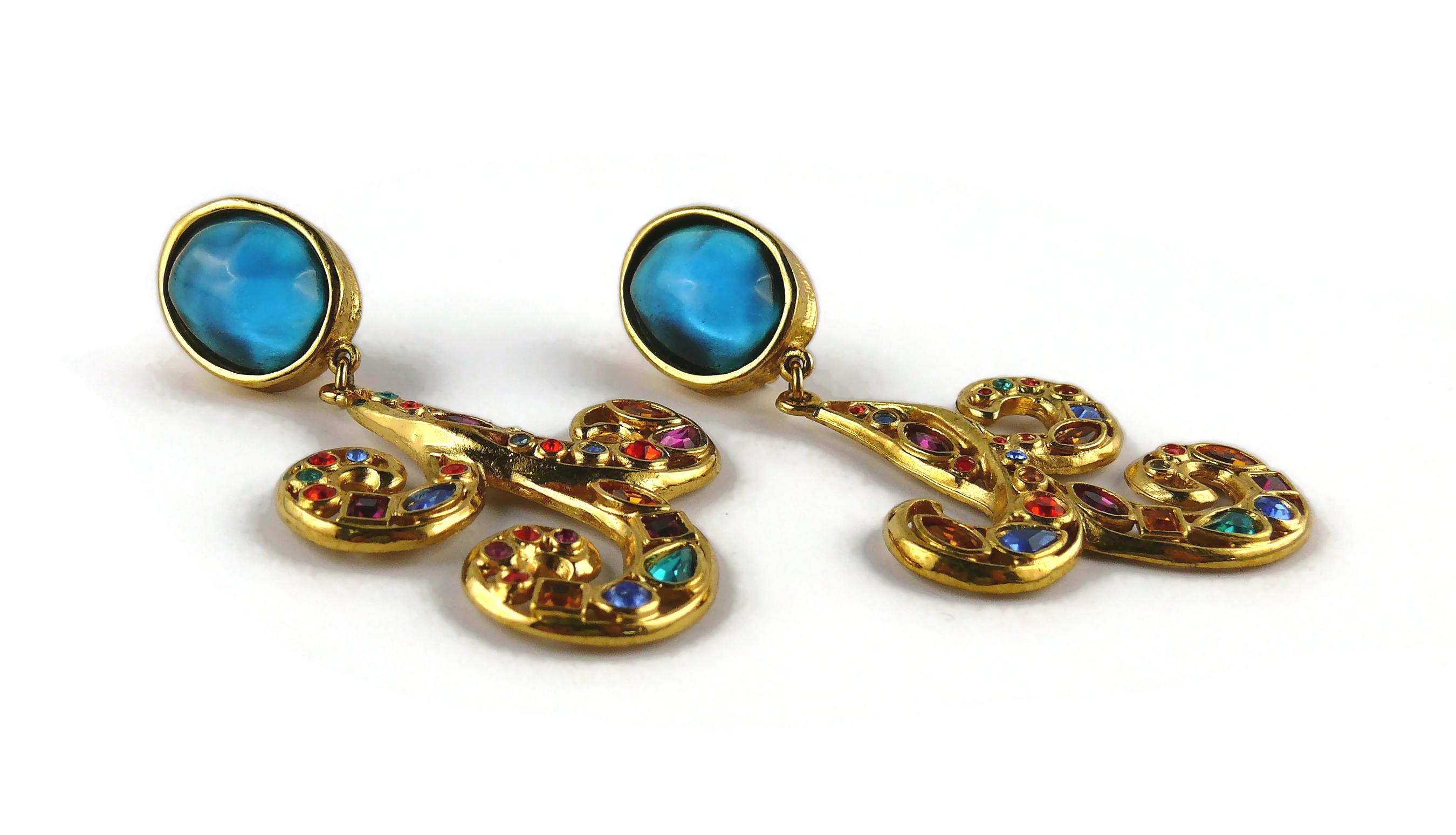 Yves Saint Laurent YSL Vintage Jewelled Arabesque Dangling Earrings For Sale 4